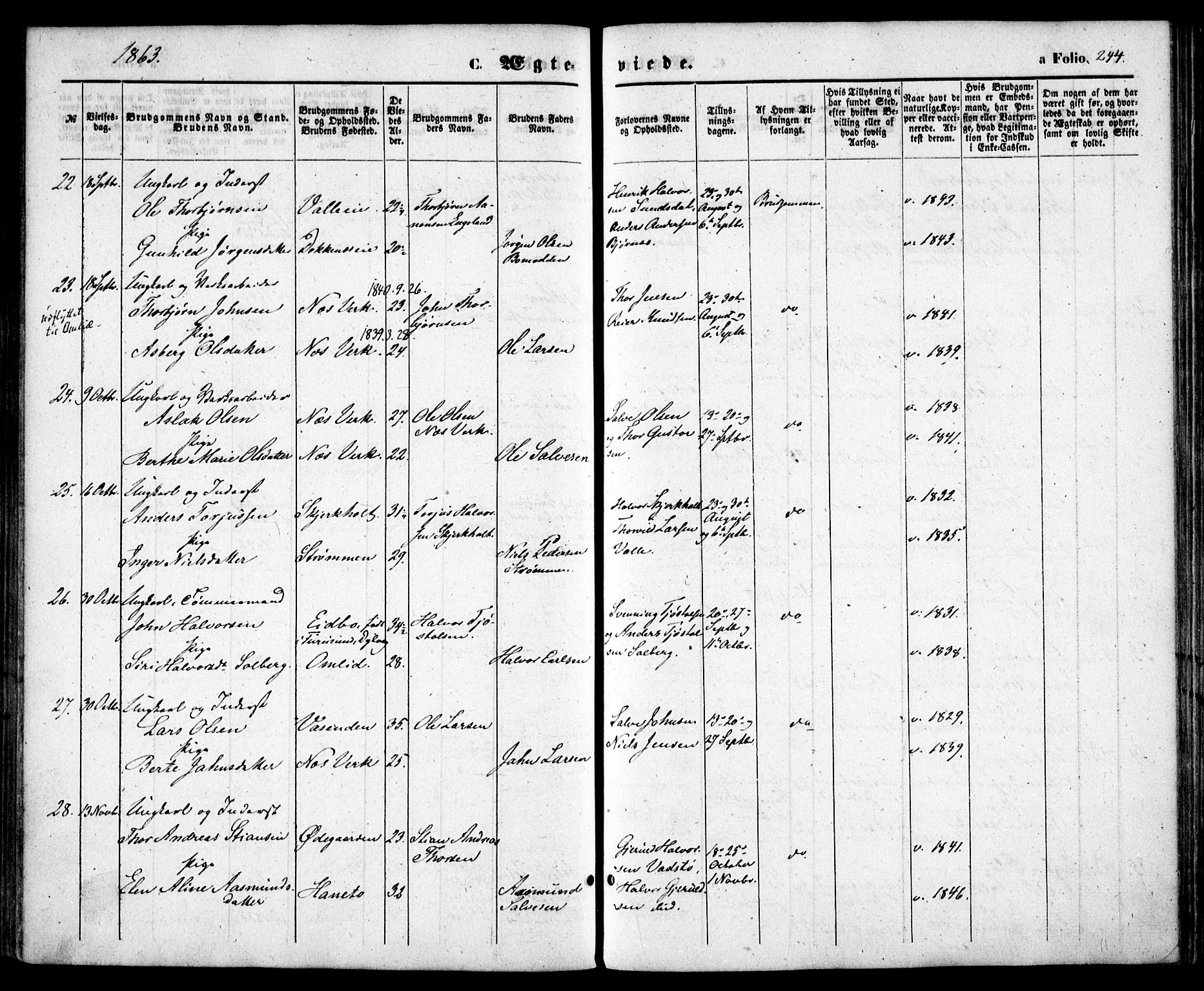 Holt sokneprestkontor, AV/SAK-1111-0021/F/Fa/L0009: Parish register (official) no. A 9, 1861-1871, p. 244