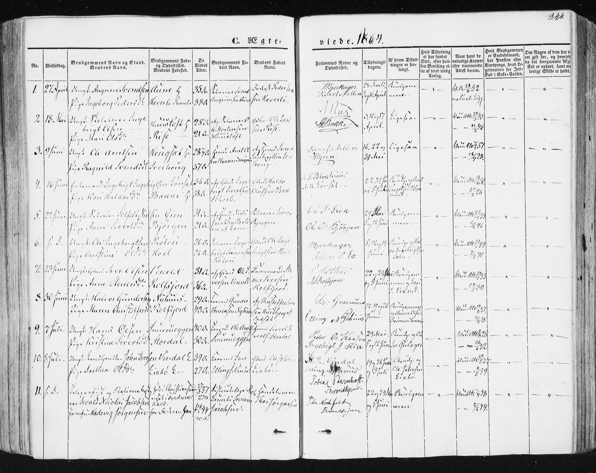 Ministerialprotokoller, klokkerbøker og fødselsregistre - Sør-Trøndelag, SAT/A-1456/678/L0899: Parish register (official) no. 678A08, 1848-1872, p. 344