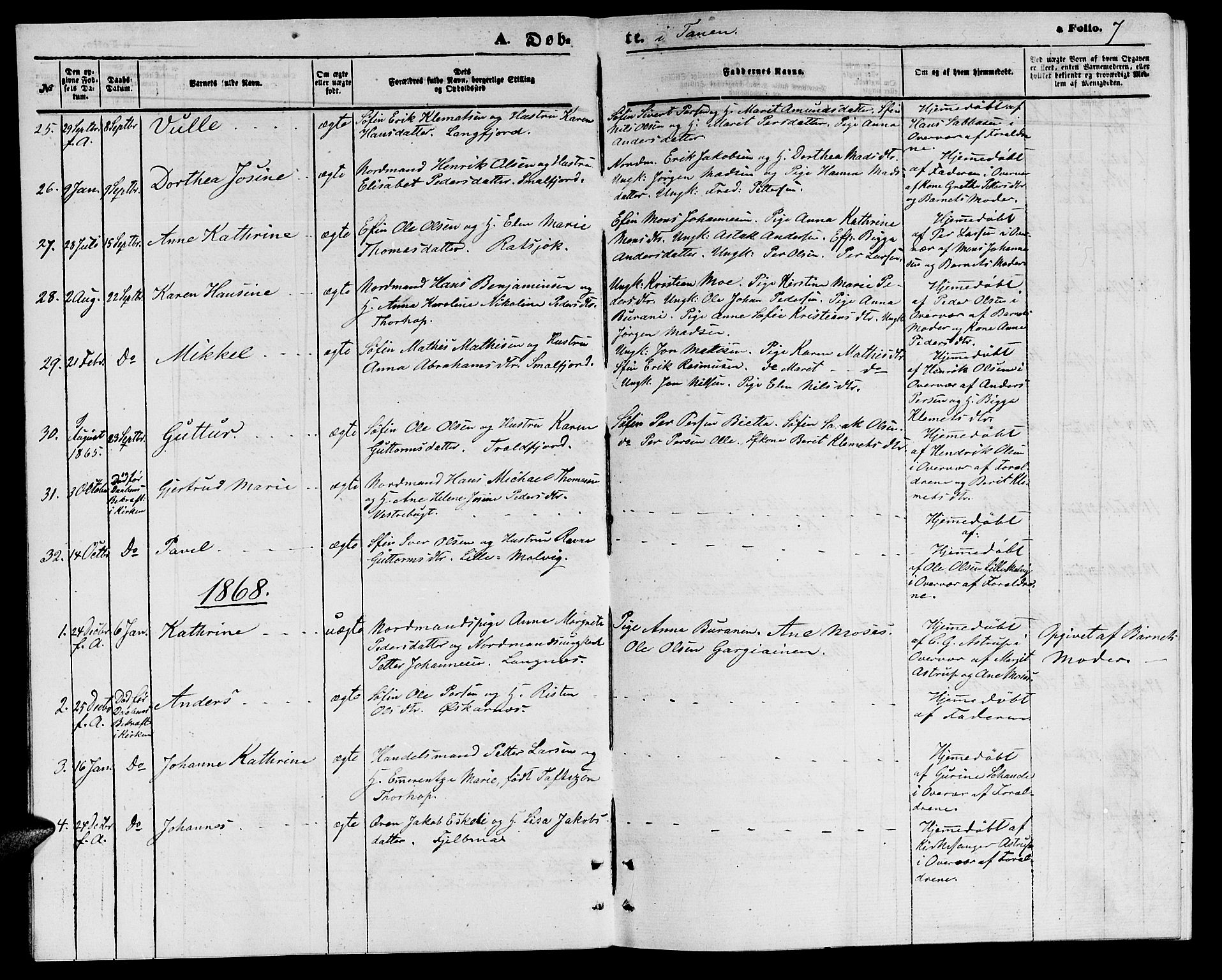 Tana sokneprestkontor, SATØ/S-1334/H/Hb/L0002klokker: Parish register (copy) no. 2 /1, 1866-1877, p. 7