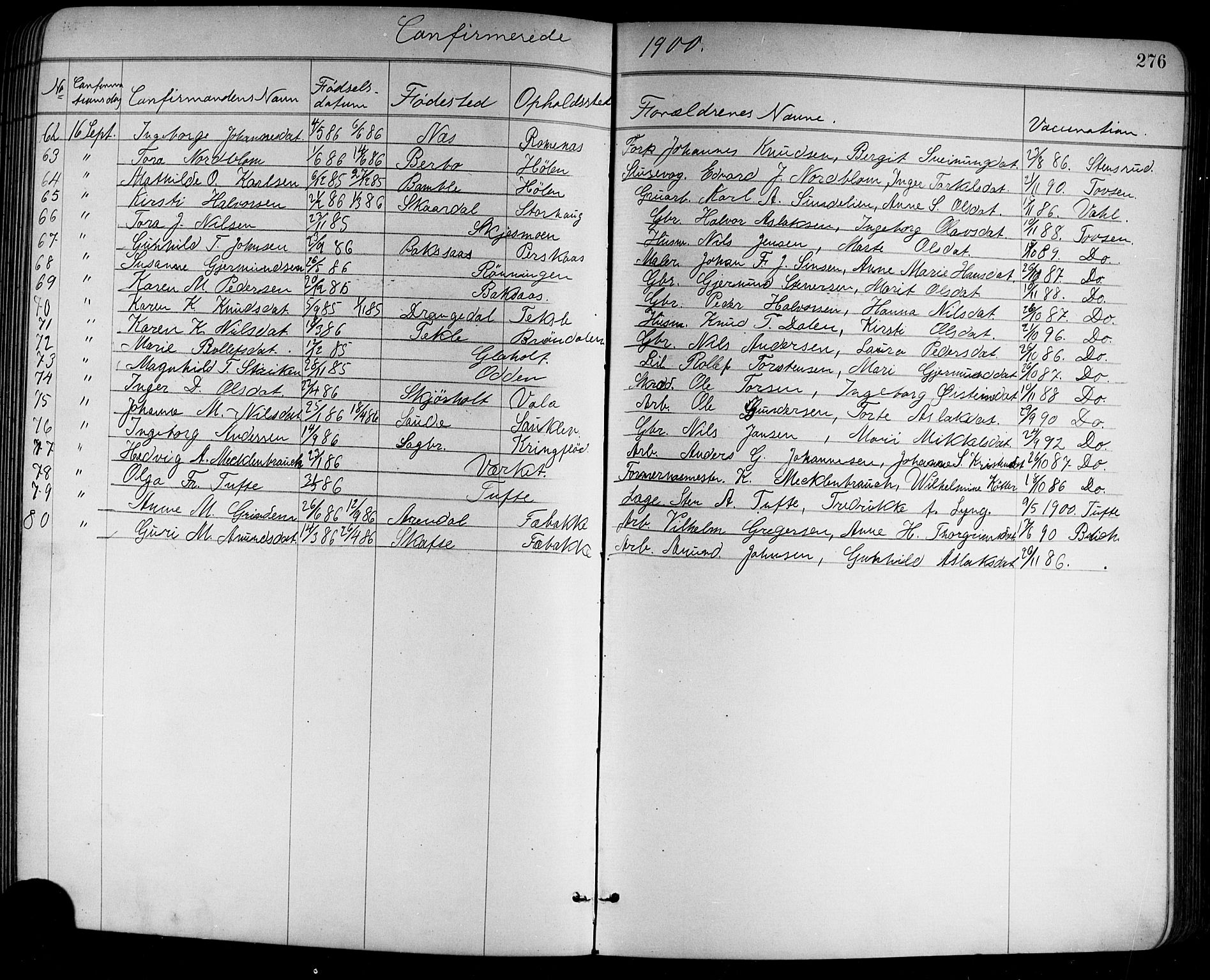 Holla kirkebøker, SAKO/A-272/G/Ga/L0005: Parish register (copy) no. I 5, 1891-1917, p. 276
