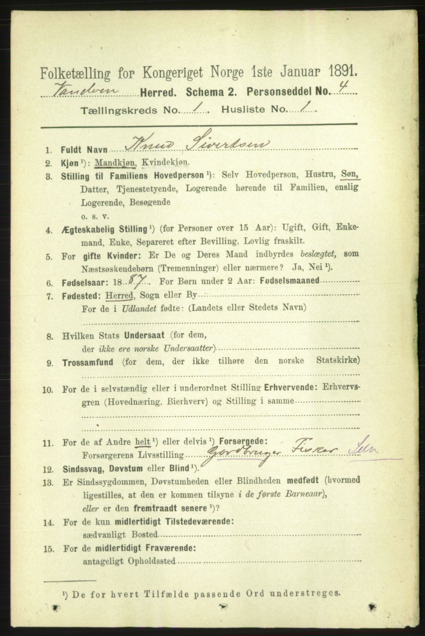 RA, 1891 census for 1511 Vanylven, 1891, p. 116