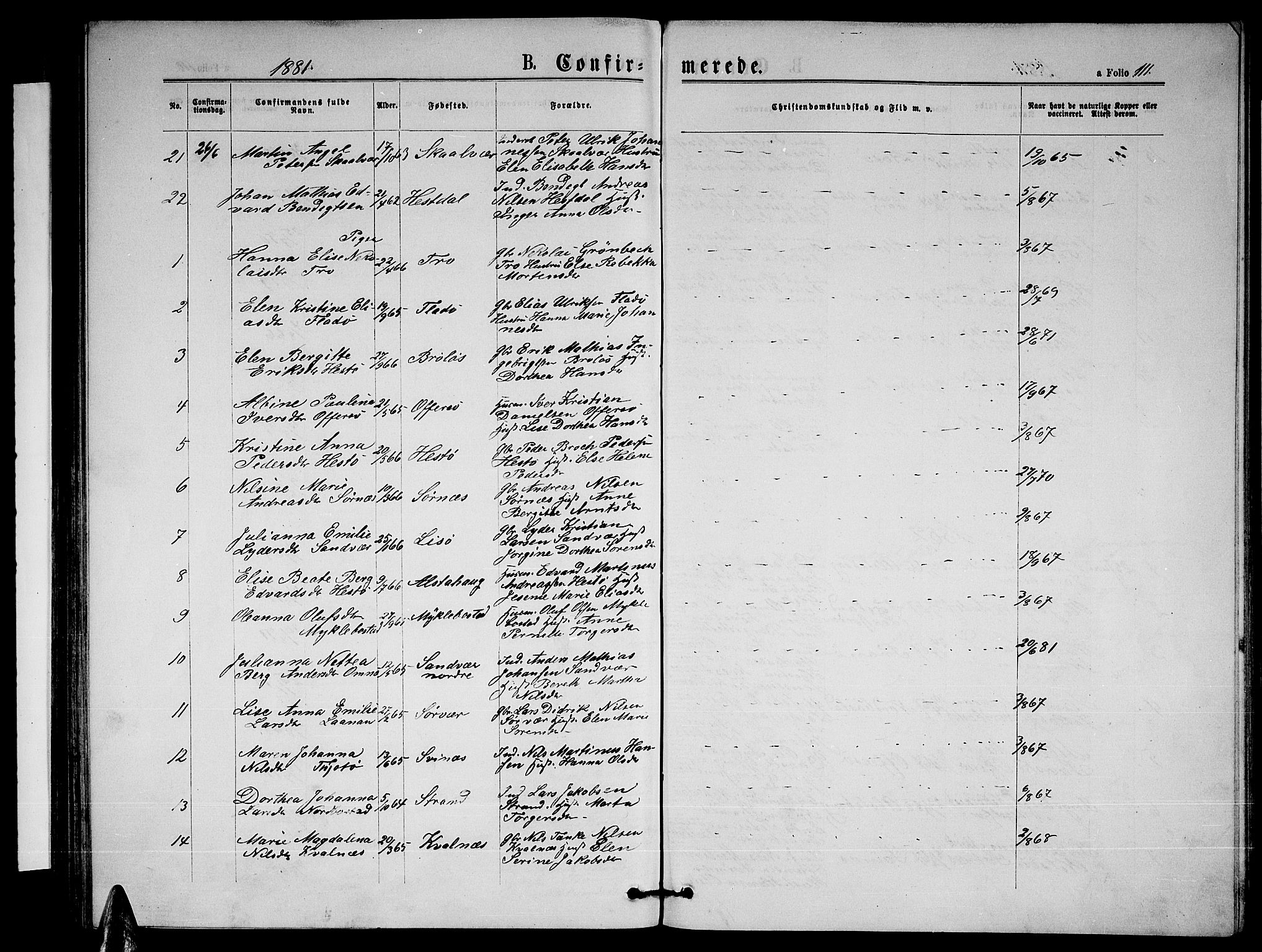 Ministerialprotokoller, klokkerbøker og fødselsregistre - Nordland, SAT/A-1459/817/L0267: Parish register (copy) no. 817C02, 1870-1883, p. 111