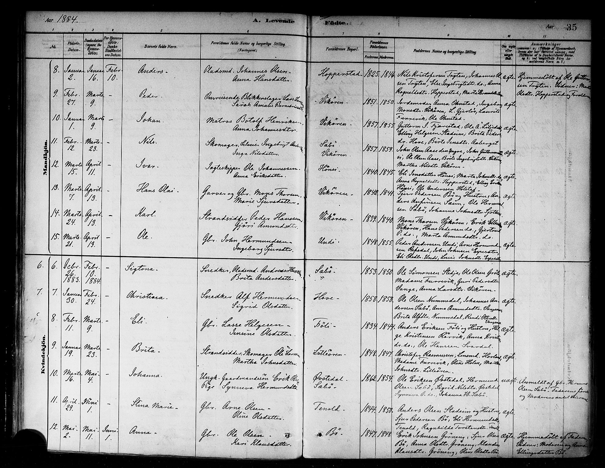 Vik sokneprestembete, AV/SAB-A-81501/H/Haa/Haab/L0001: Parish register (official) no. B 1, 1878-1890, p. 35