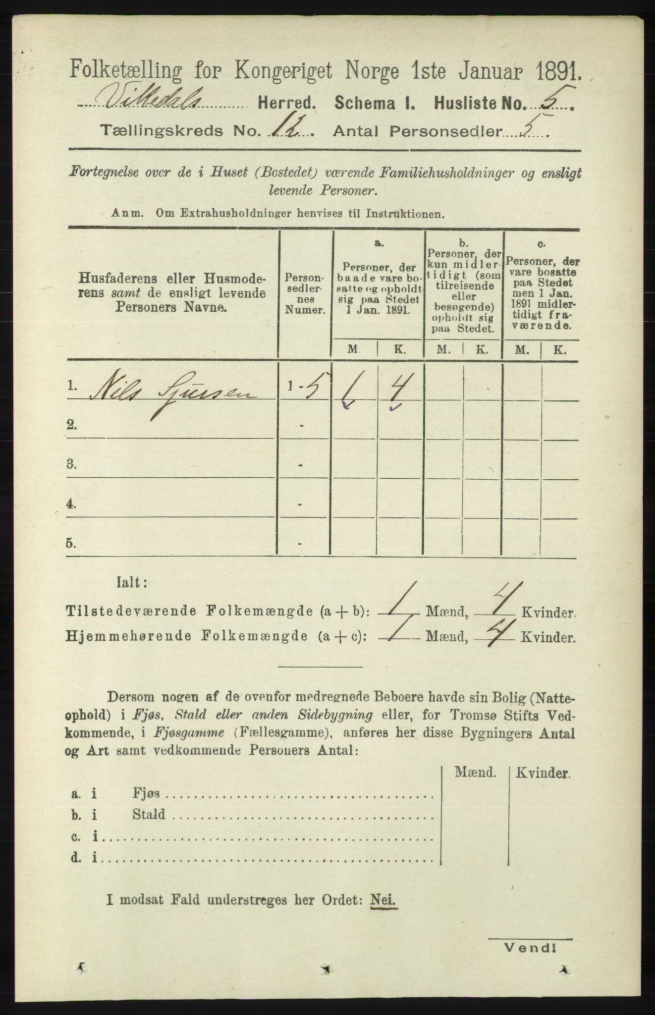 RA, 1891 census for 1157 Vikedal, 1891, p. 3152