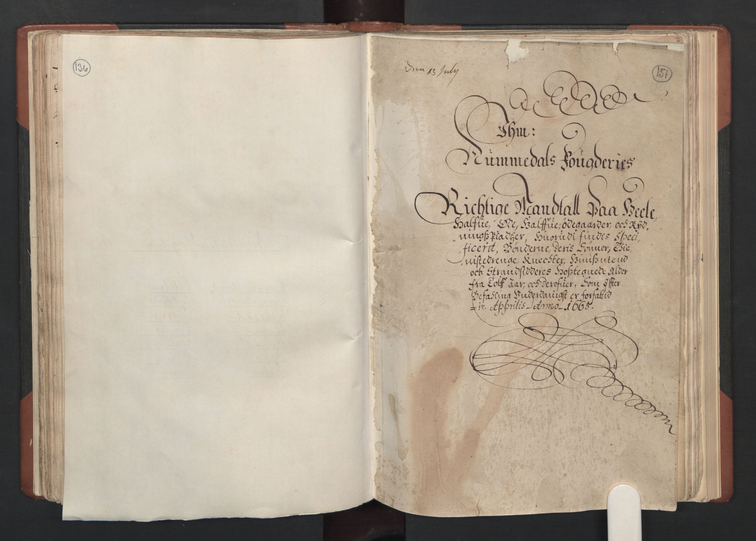 RA, Bailiff's Census 1664-1666, no. 19: Fosen fogderi, Inderøy fogderi, Selbu fogderi, Namdal fogderi and Stjørdal fogderi, 1664-1665, p. 136-137