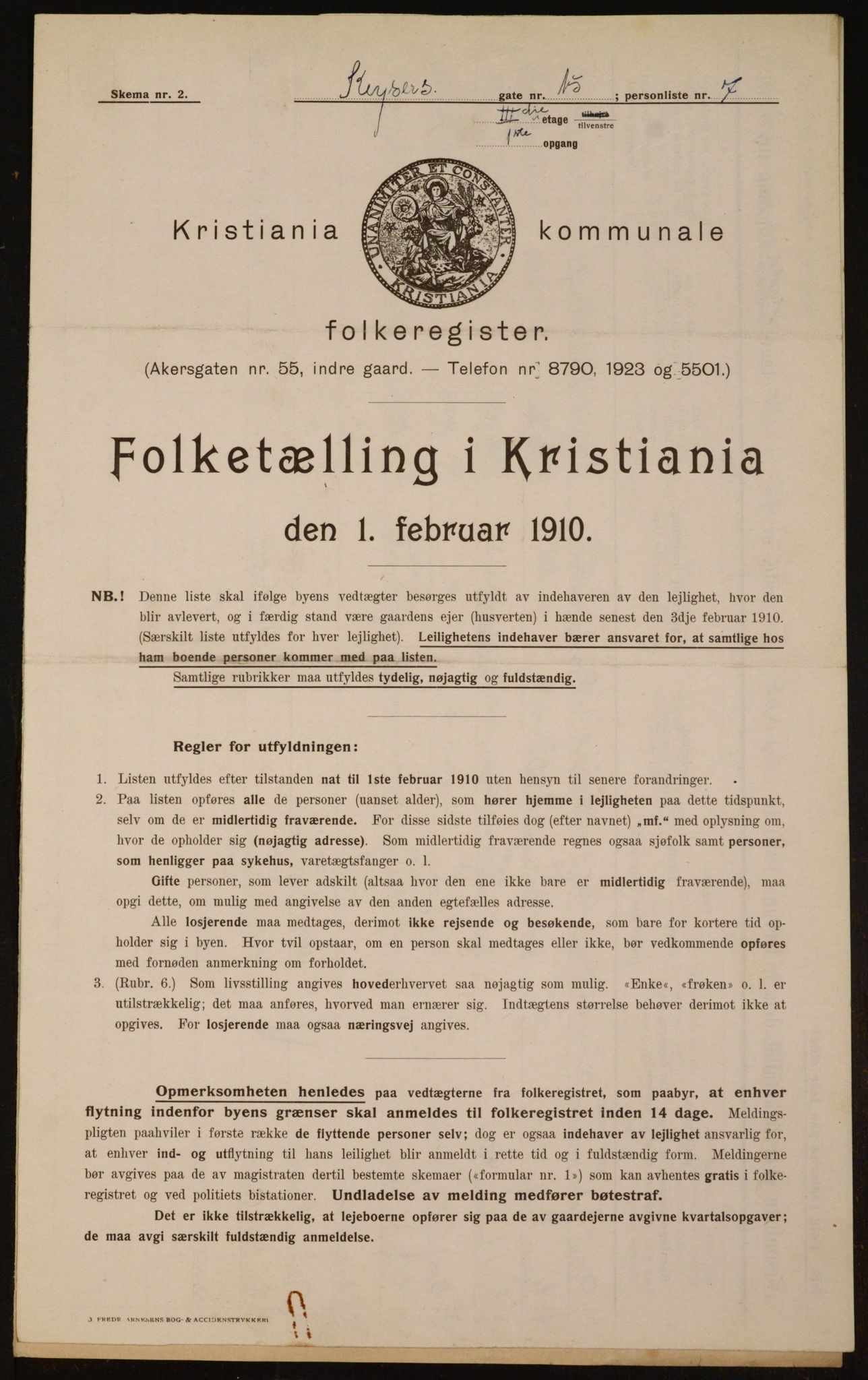 OBA, Municipal Census 1910 for Kristiania, 1910, p. 47843