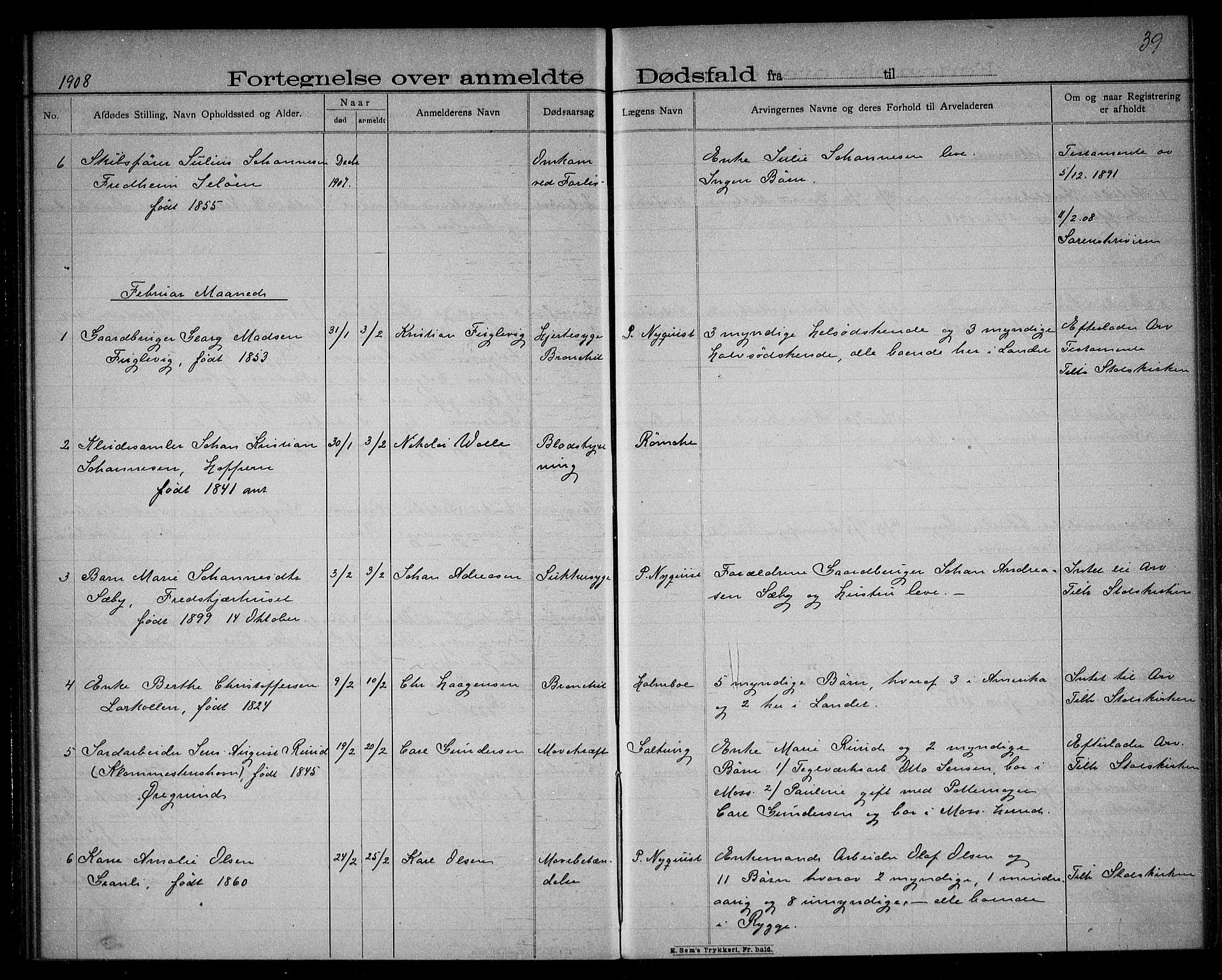 Rygge lensmannskontor, AV/SAO-A-10005/H/Ha/Haa/L0004: Dødsfallsprotokoll, 1903-1912, p. 39