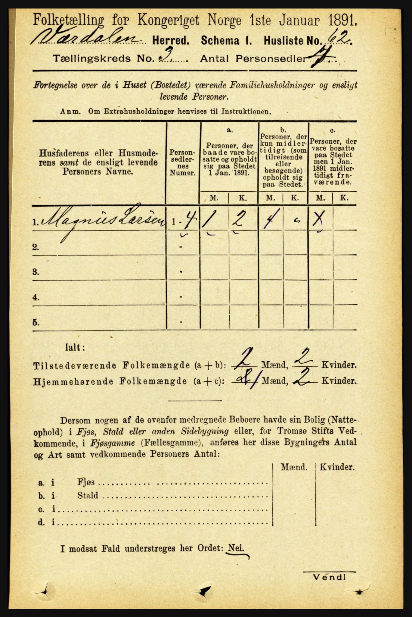 RA, 1891 census for 1721 Verdal, 1891, p. 1721