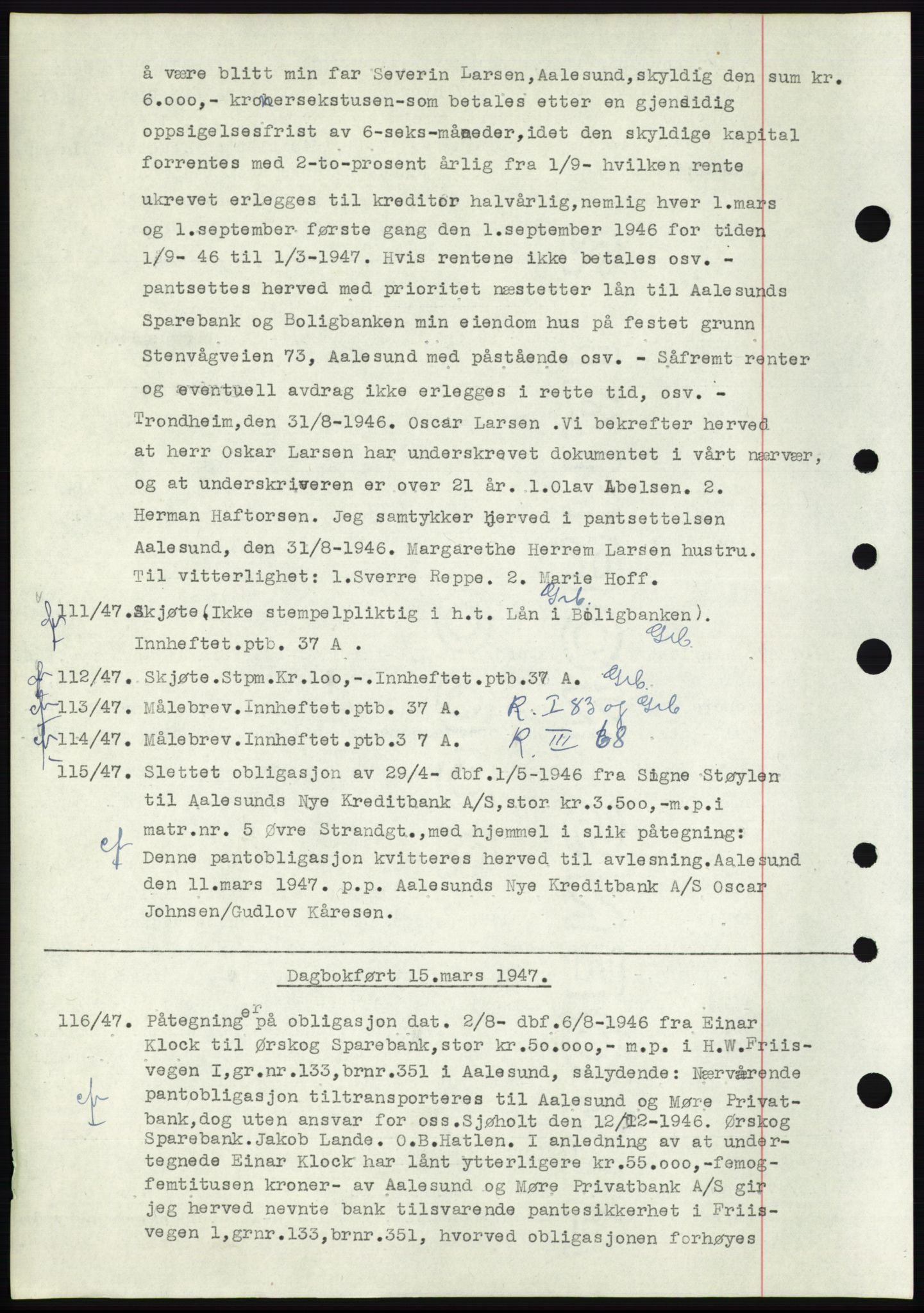 Ålesund byfogd, AV/SAT-A-4384: Mortgage book no. C34-35, 1946-1950, Diary no: : 111/1947