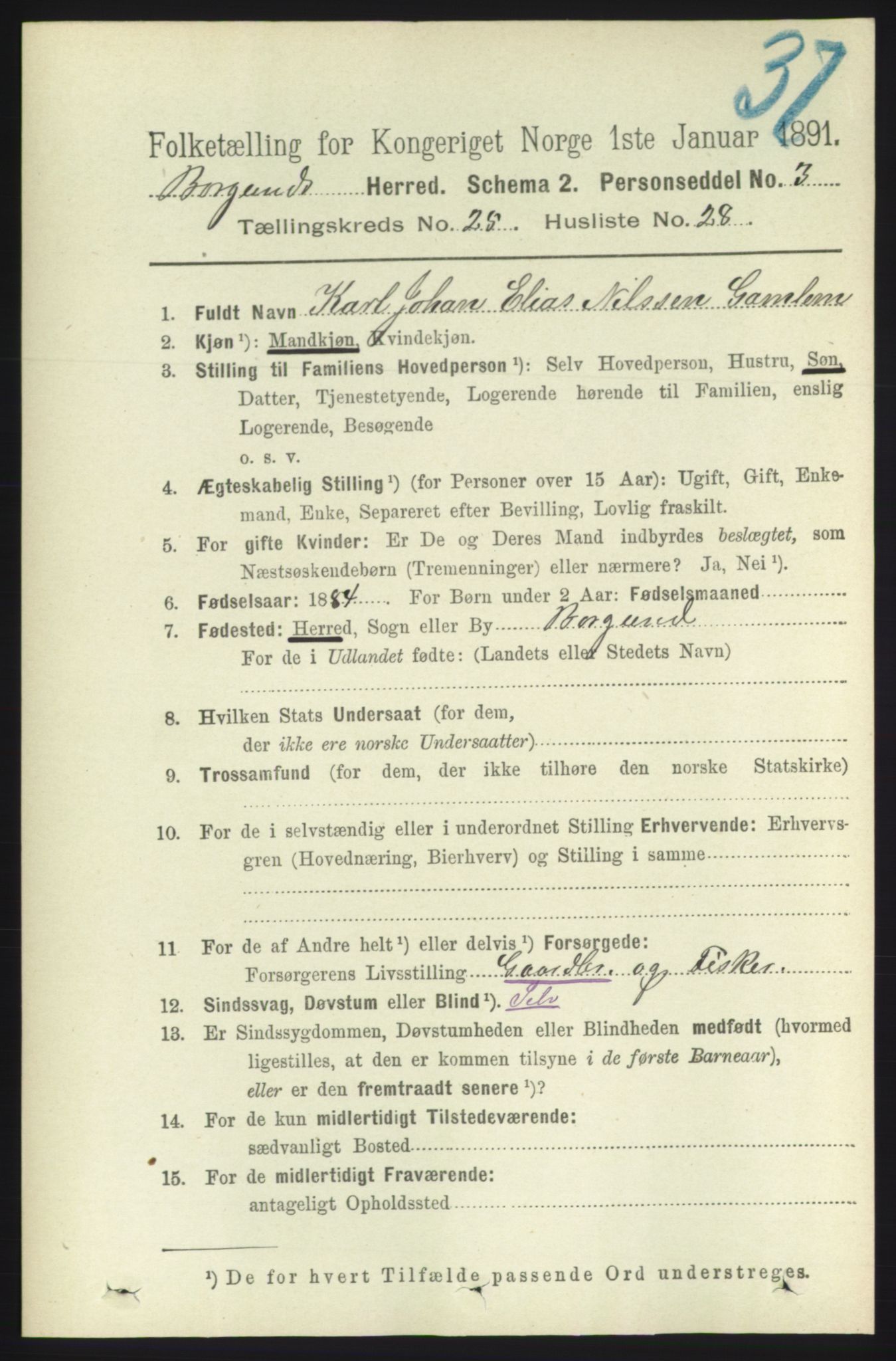 RA, 1891 census for 1531 Borgund, 1891, p. 7437