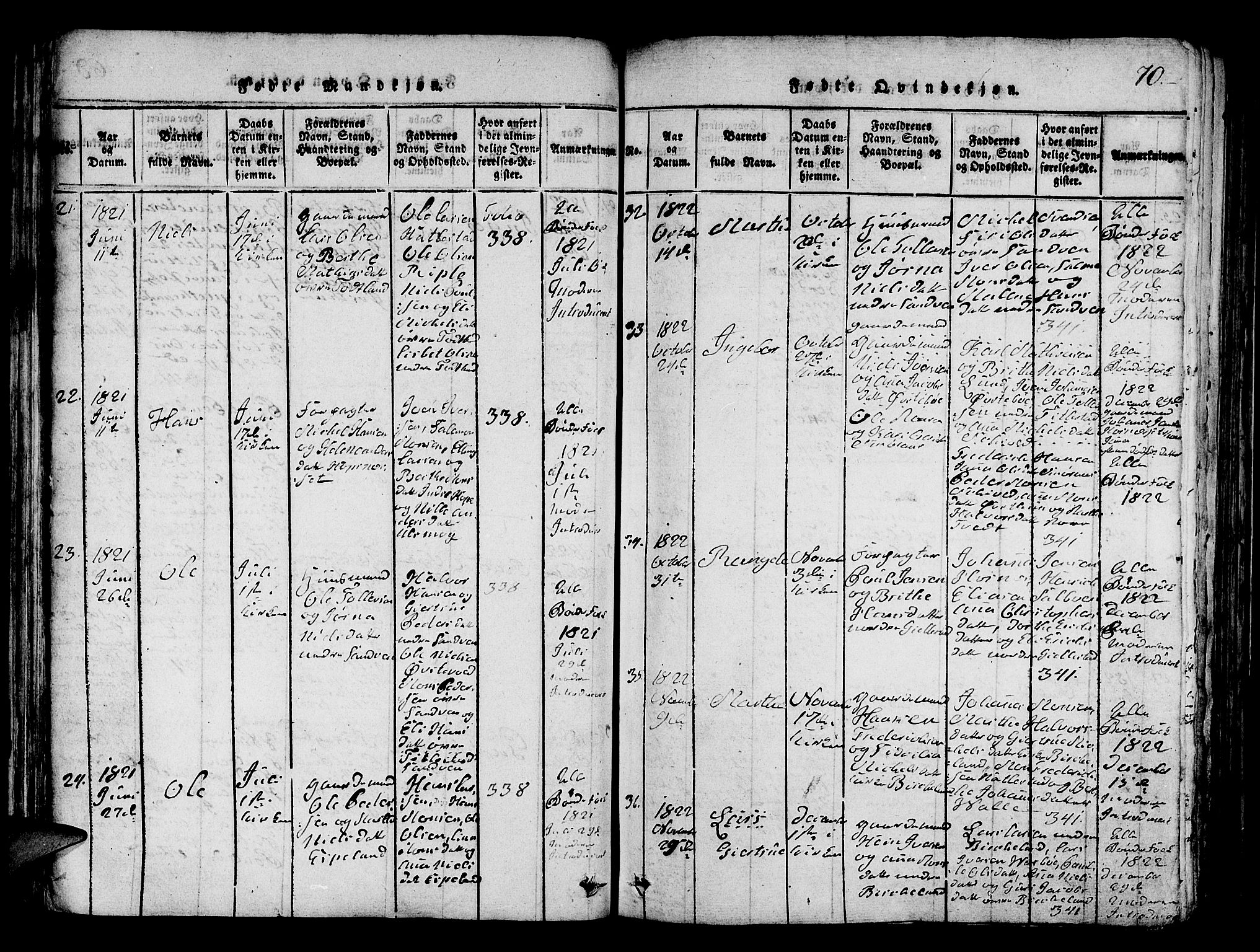 Fana Sokneprestembete, SAB/A-75101/H/Hab/Haba/L0001: Parish register (copy) no. A 1, 1816-1836, p. 70