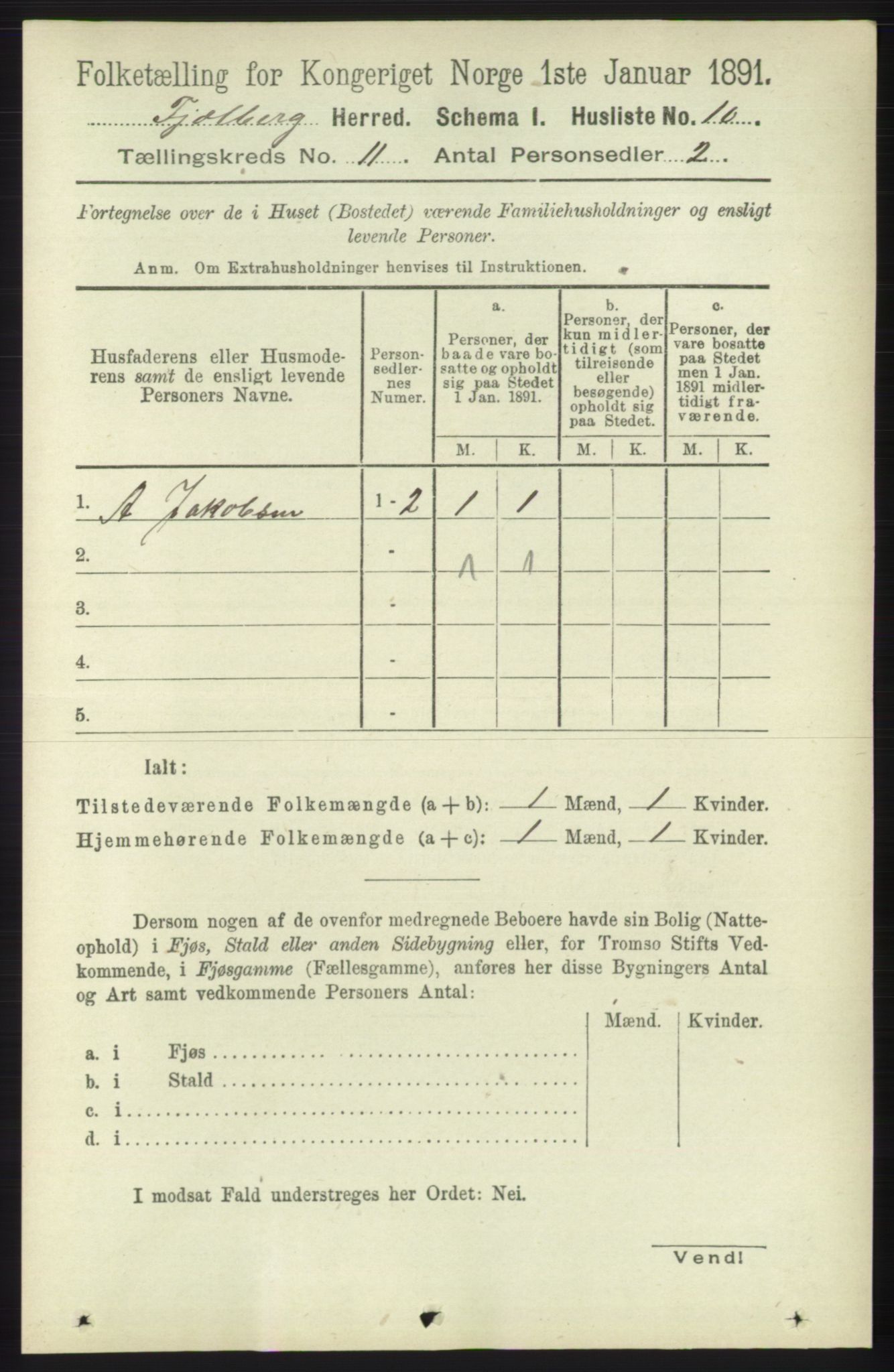 RA, 1891 census for 1213 Fjelberg, 1891, p. 4063