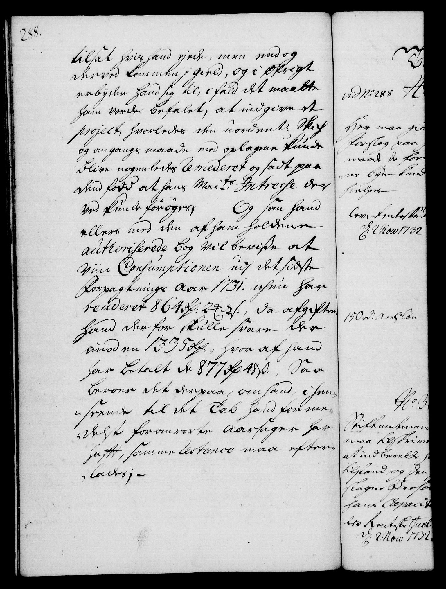 Rentekammeret, Kammerkanselliet, RA/EA-3111/G/Gh/Gha/L0014: Norsk ekstraktmemorialprotokoll. Merket RK 53.59, 1731-1732, p. 288