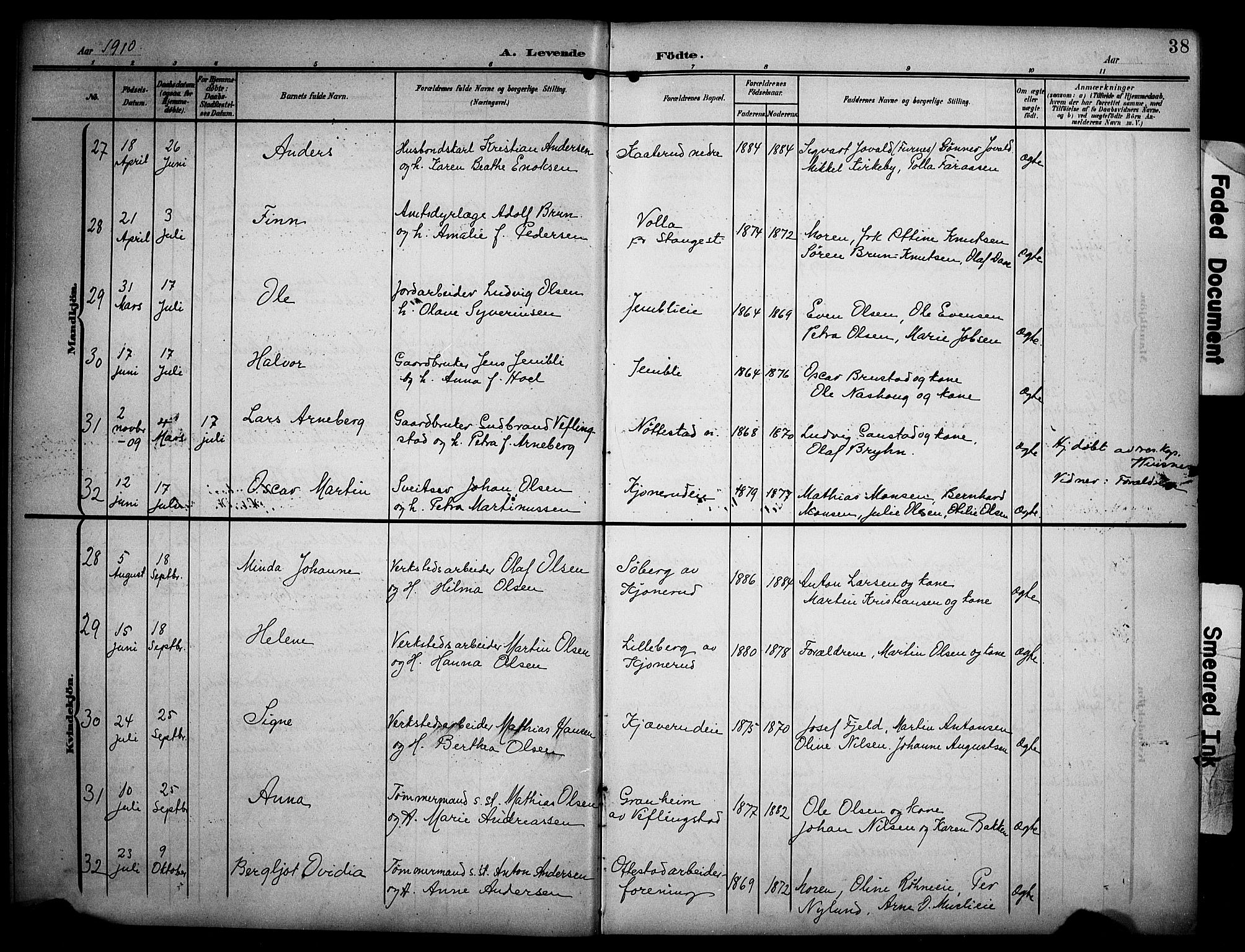 Stange prestekontor, AV/SAH-PREST-002/K/L0022: Parish register (official) no. 22, 1903-1914, p. 38