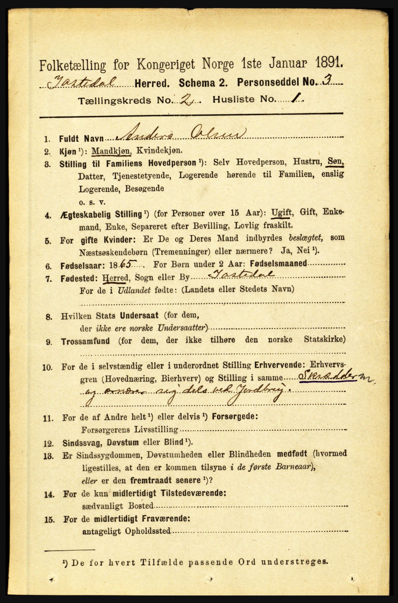 RA, 1891 census for 1427 Jostedal, 1891, p. 503