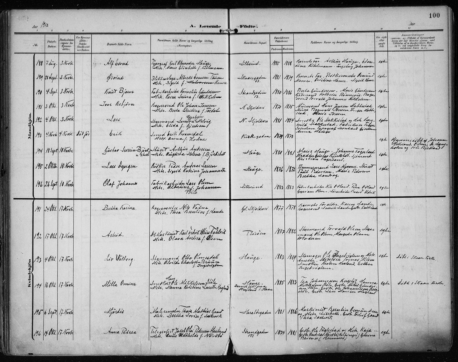 Haugesund sokneprestkontor, AV/SAST-A -101863/H/Ha/Haa/L0008: Parish register (official) no. A 8, 1908-1921, p. 100