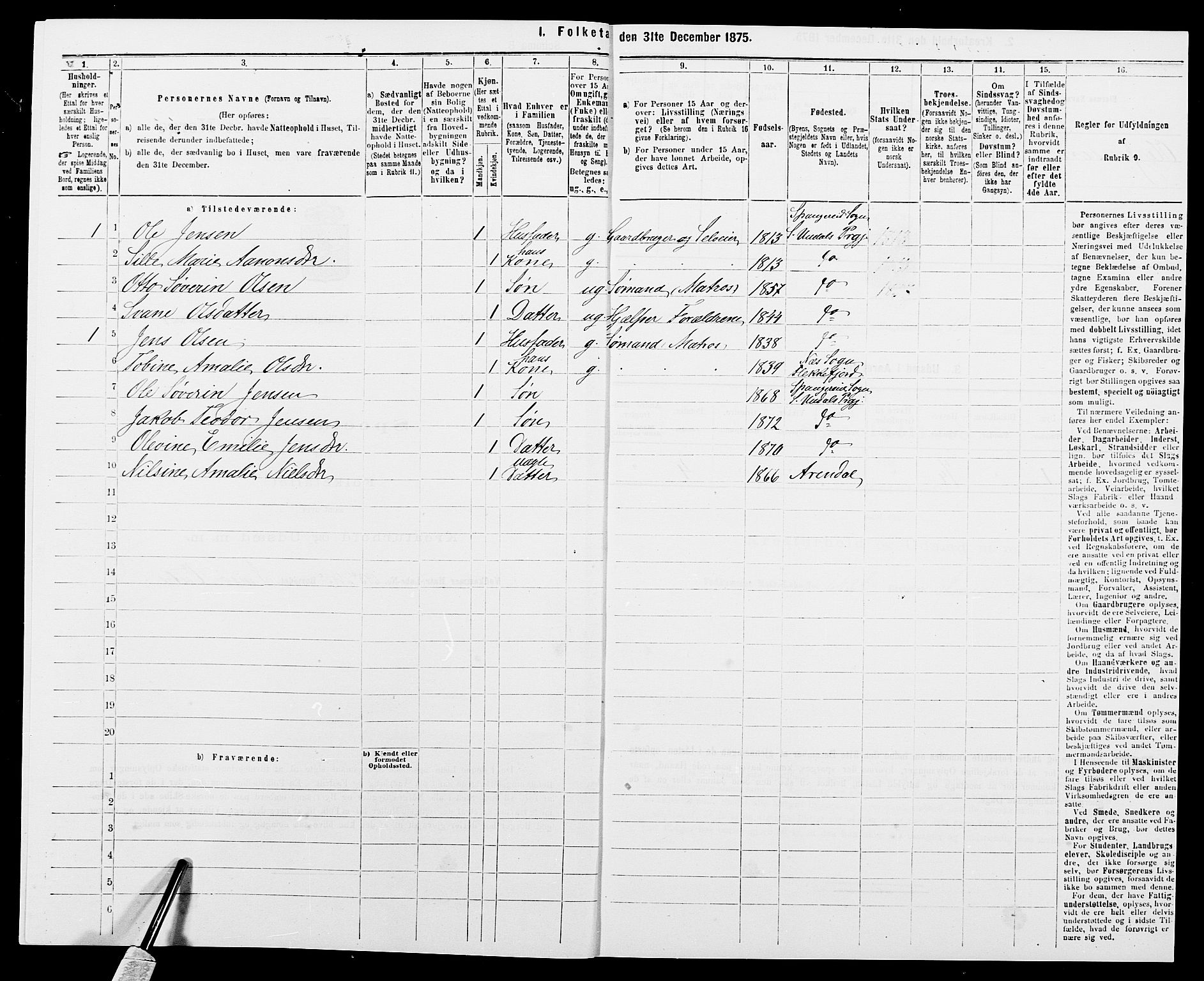 SAK, 1875 census for 1029P Sør-Audnedal, 1875, p. 1534