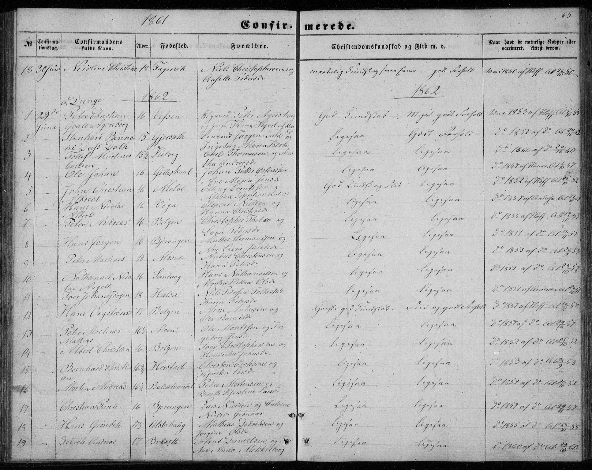 Ministerialprotokoller, klokkerbøker og fødselsregistre - Nordland, AV/SAT-A-1459/843/L0633: Parish register (copy) no. 843C02, 1853-1873, p. 65