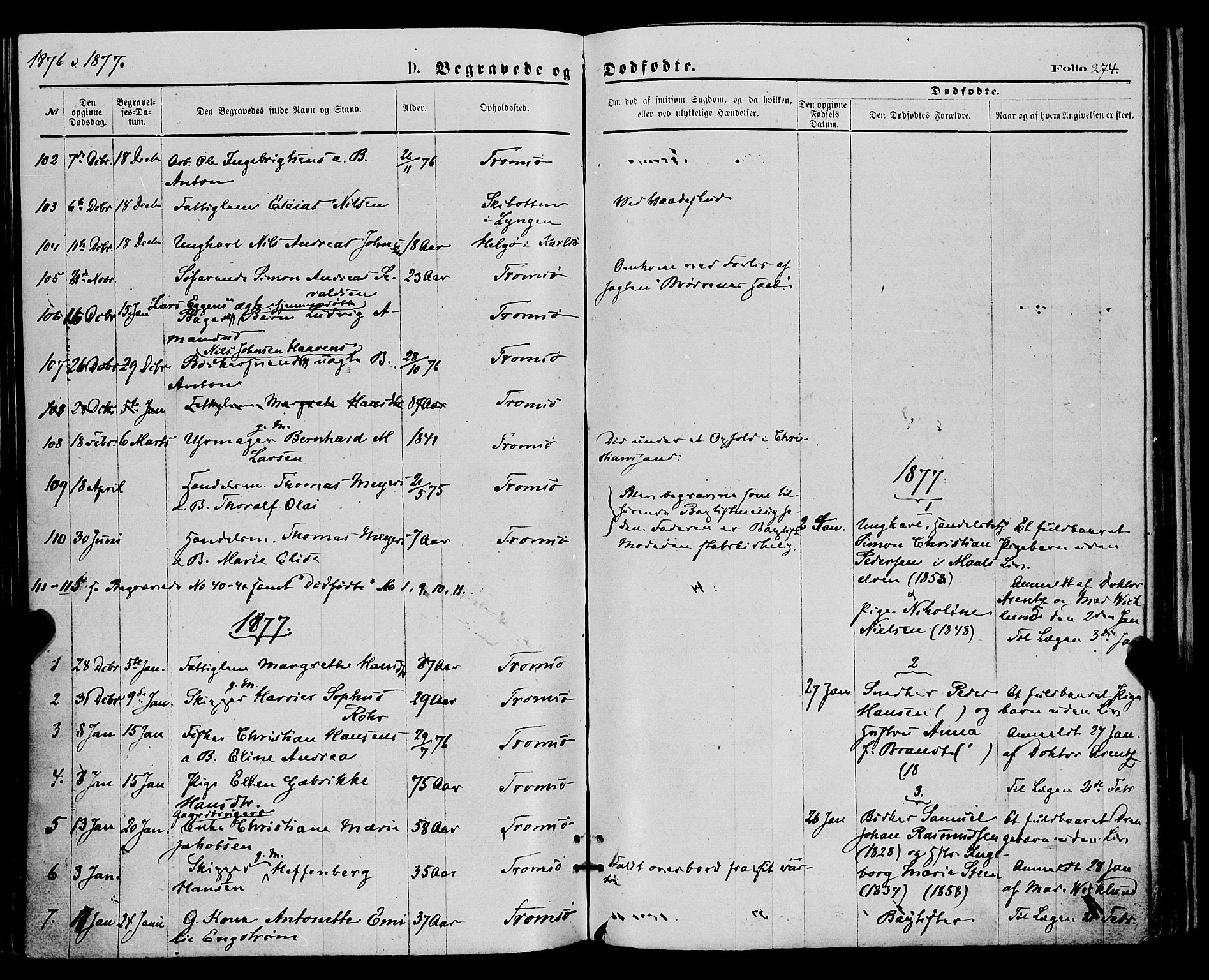 Tromsø sokneprestkontor/stiftsprosti/domprosti, SATØ/S-1343/G/Ga/L0013kirke: Parish register (official) no. 13, 1872-1877, p. 274