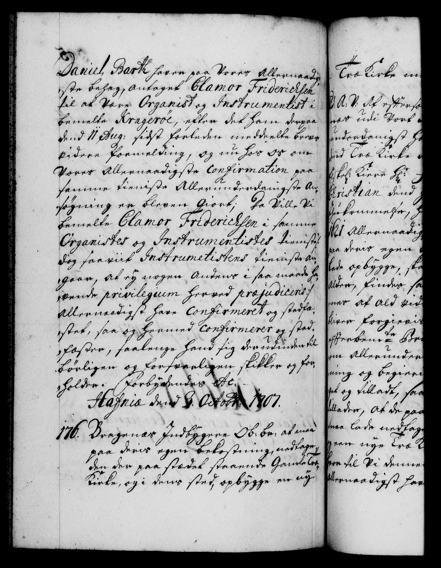 Danske Kanselli 1572-1799, AV/RA-EA-3023/F/Fc/Fca/Fcaa/L0019: Norske registre, 1704-1707, p. 595b