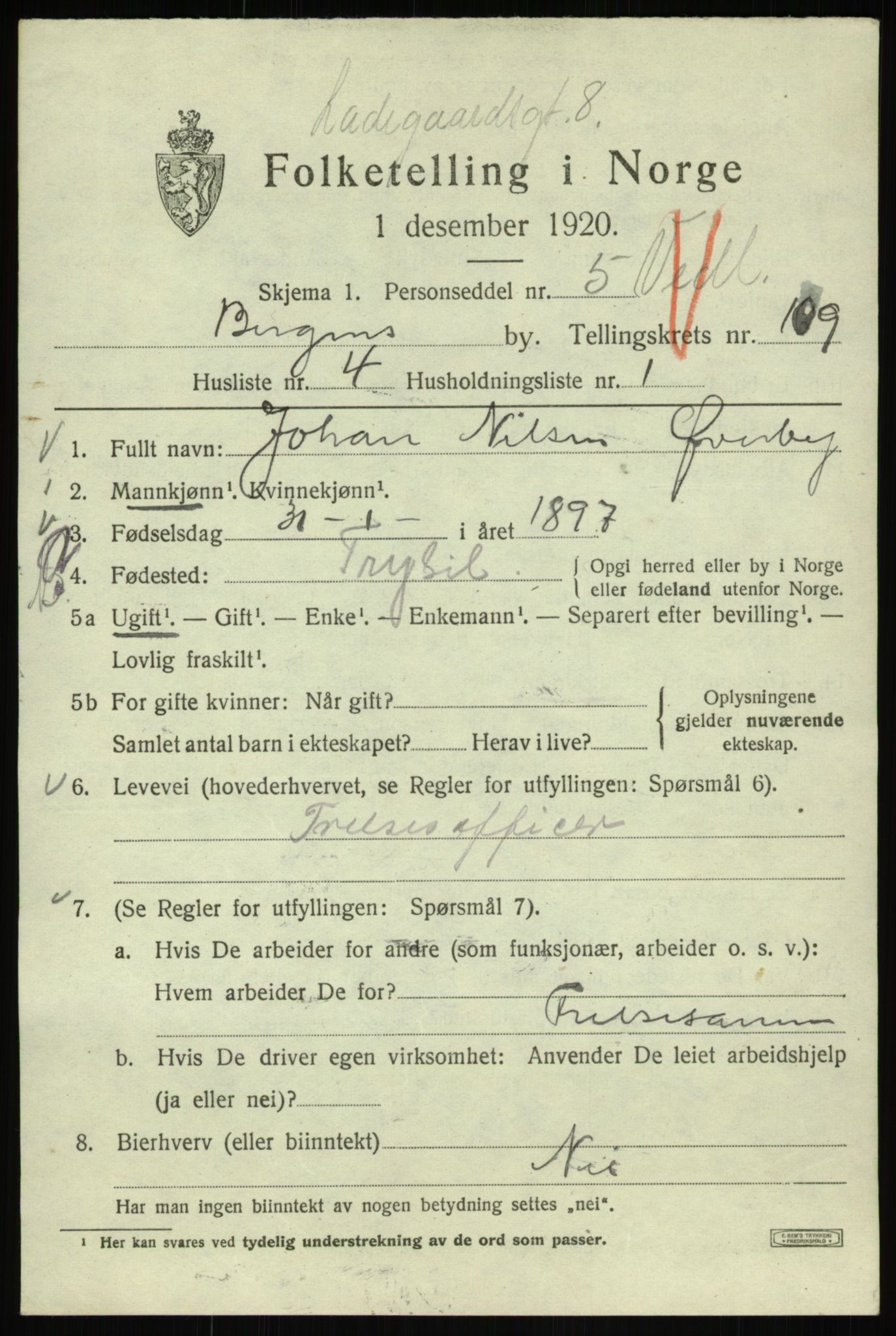 SAB, 1920 census for Bergen, 1920, p. 188111