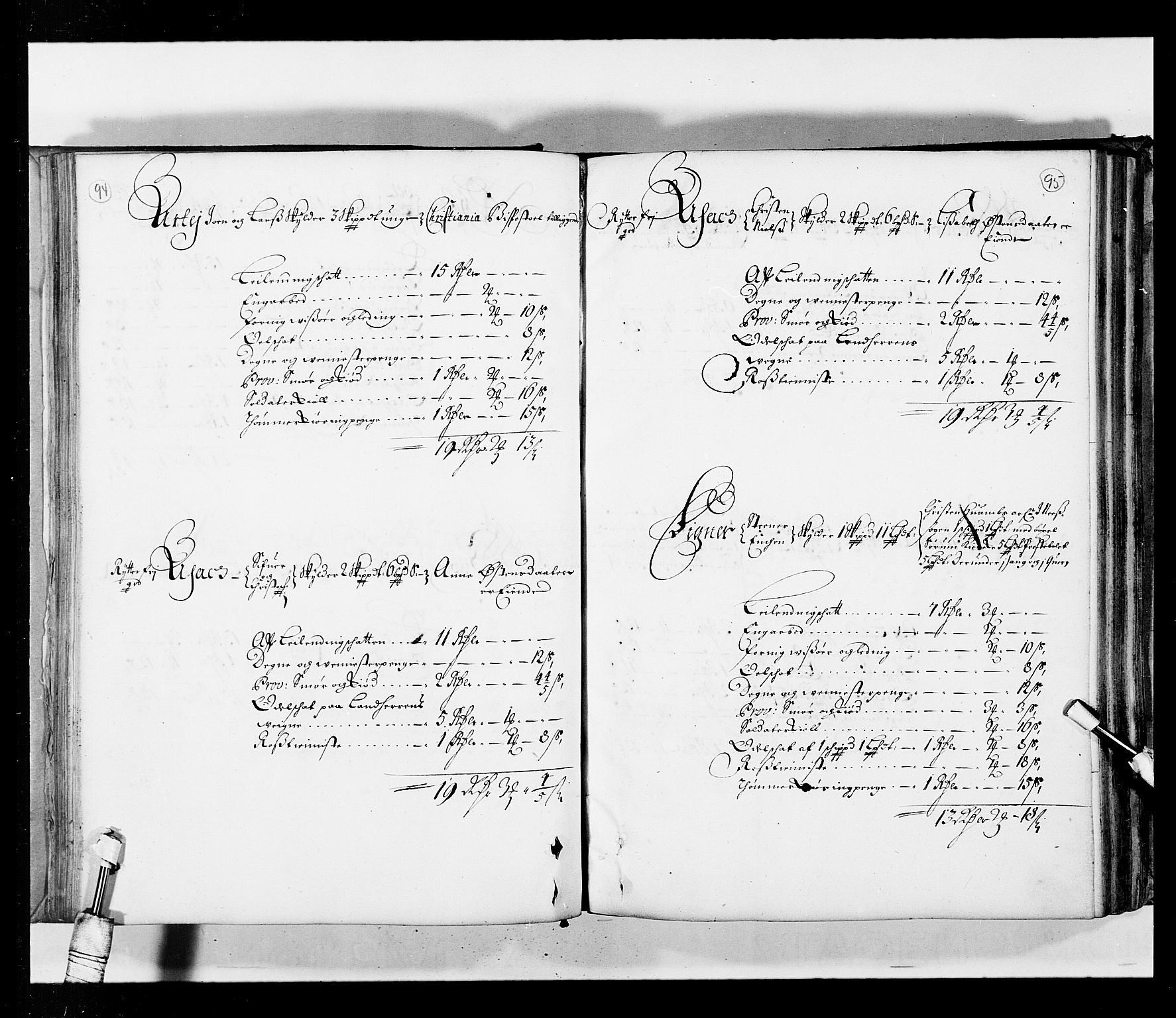 Stattholderembetet 1572-1771, AV/RA-EA-2870/Ek/L0034/0001: Jordebøker 1662-1720: / Matrikkel for Nedre Romerike, 1685, p. 94-95