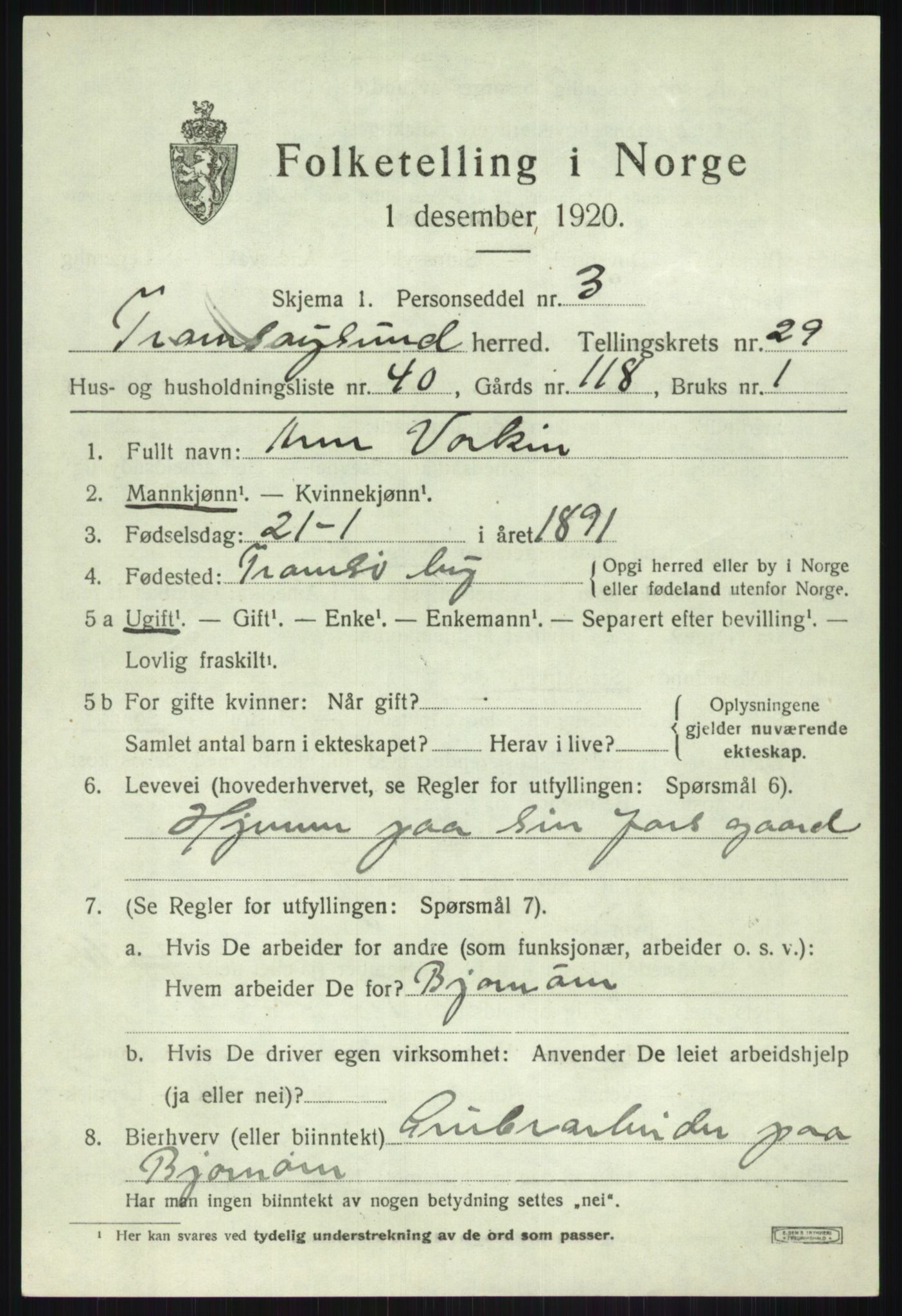 SATØ, 1920 census for Tromsøysund, 1920, p. 13834