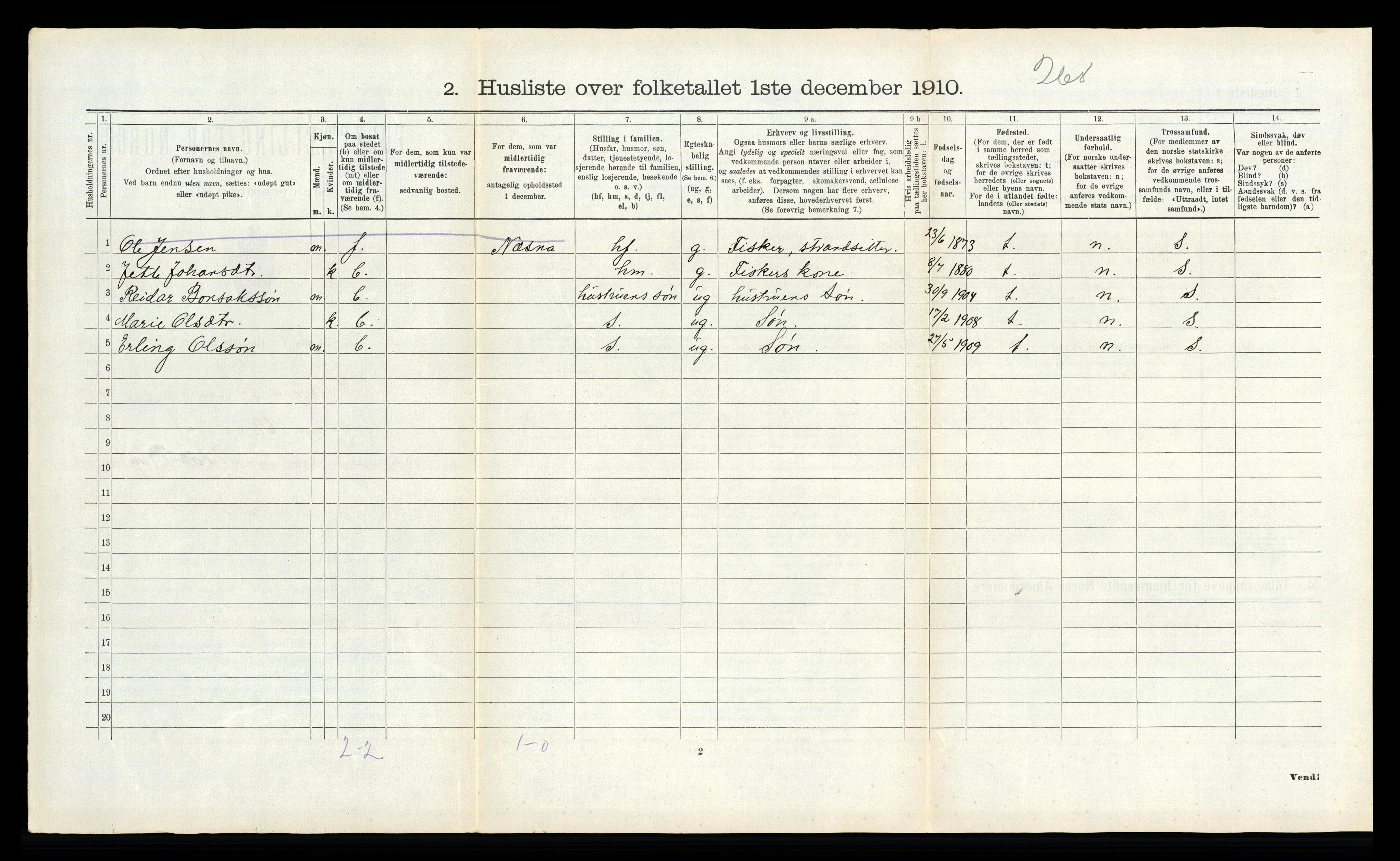 RA, 1910 census for Stamnes, 1910, p. 883