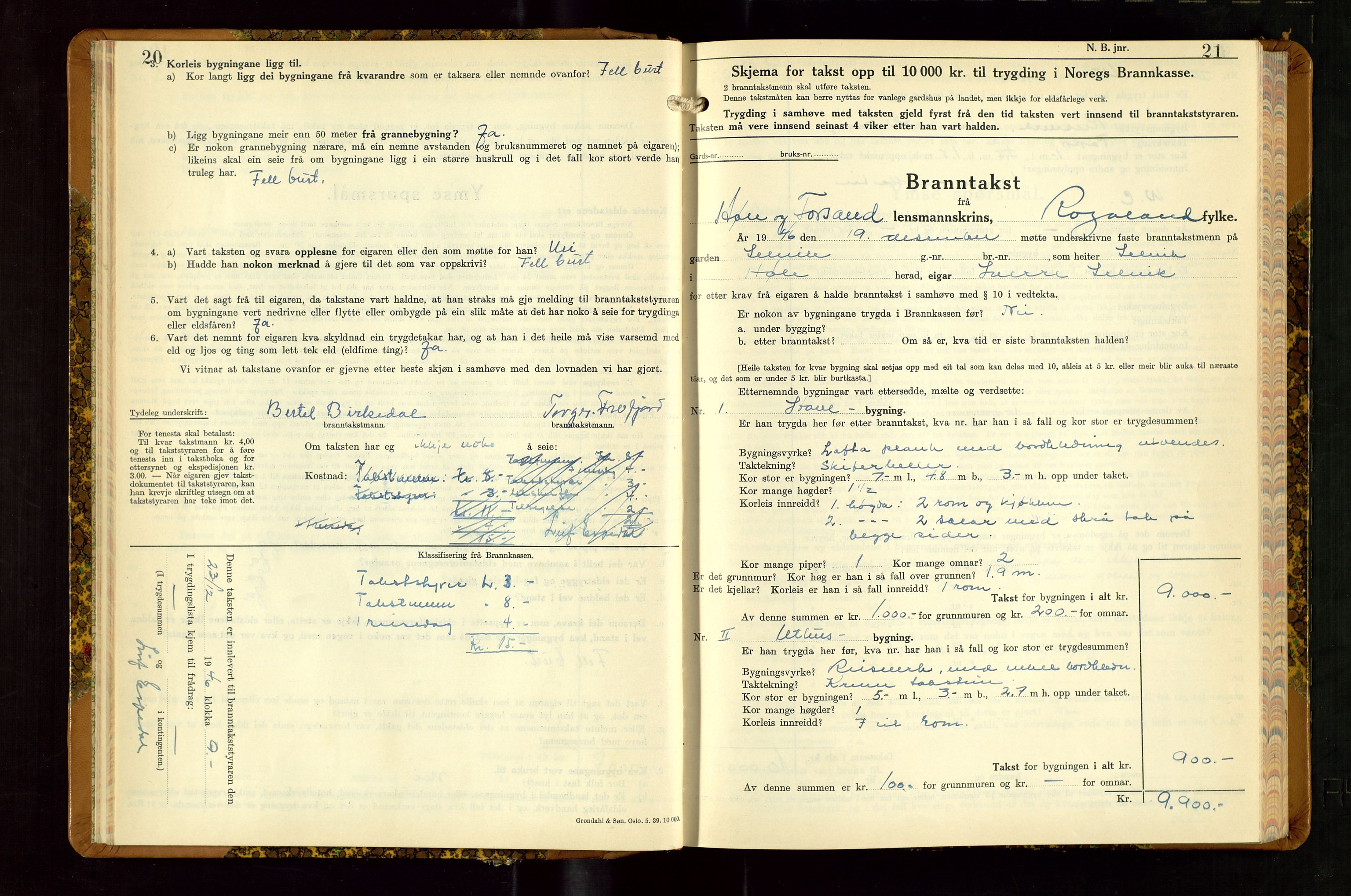 Høle og Forsand lensmannskontor, AV/SAST-A-100127/Gob/L0002: "Branntakstbok" - skjematakst, 1941-1955, p. 20-21