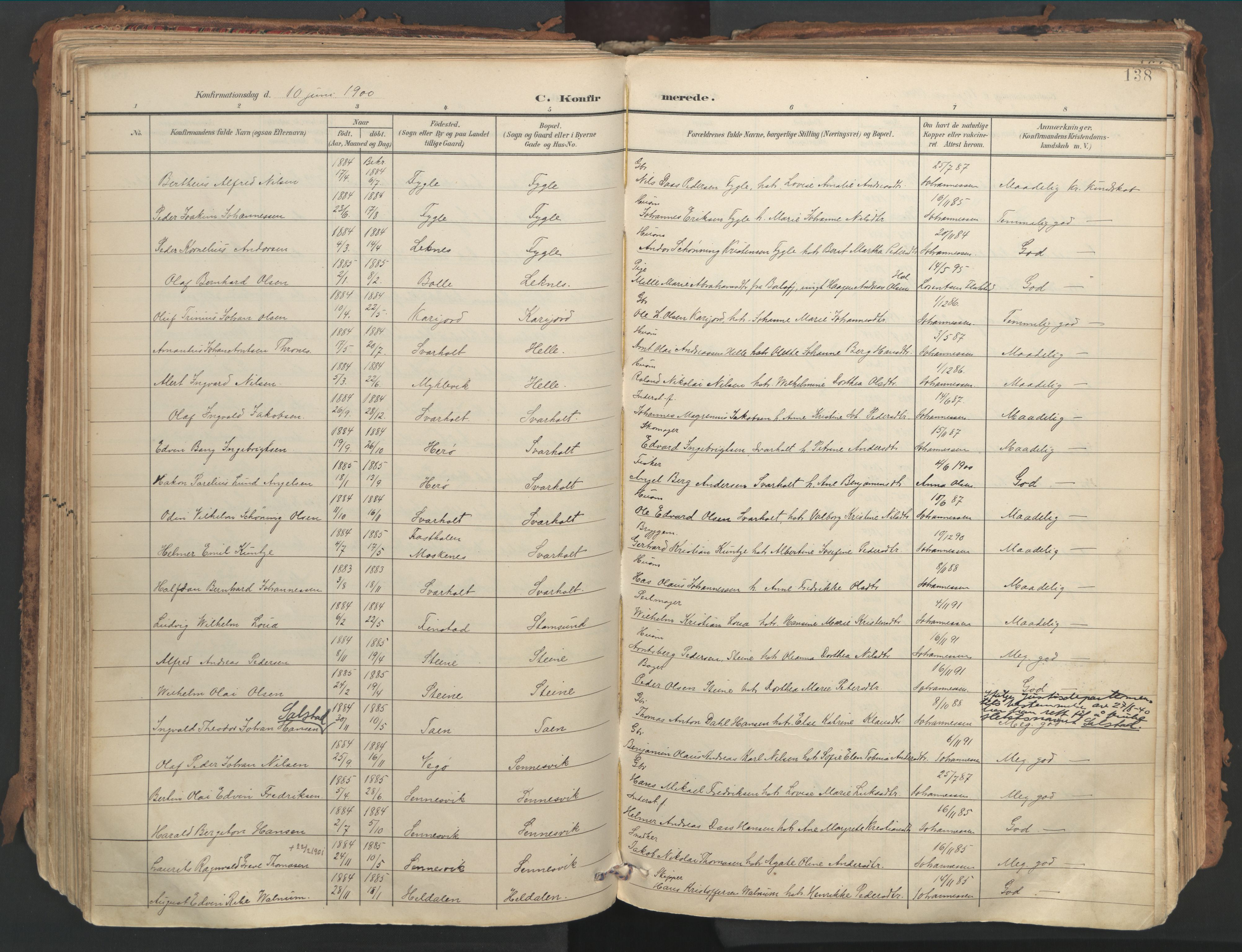 Ministerialprotokoller, klokkerbøker og fødselsregistre - Nordland, SAT/A-1459/882/L1180: Parish register (official) no. 882A02, 1897-1913, p. 138