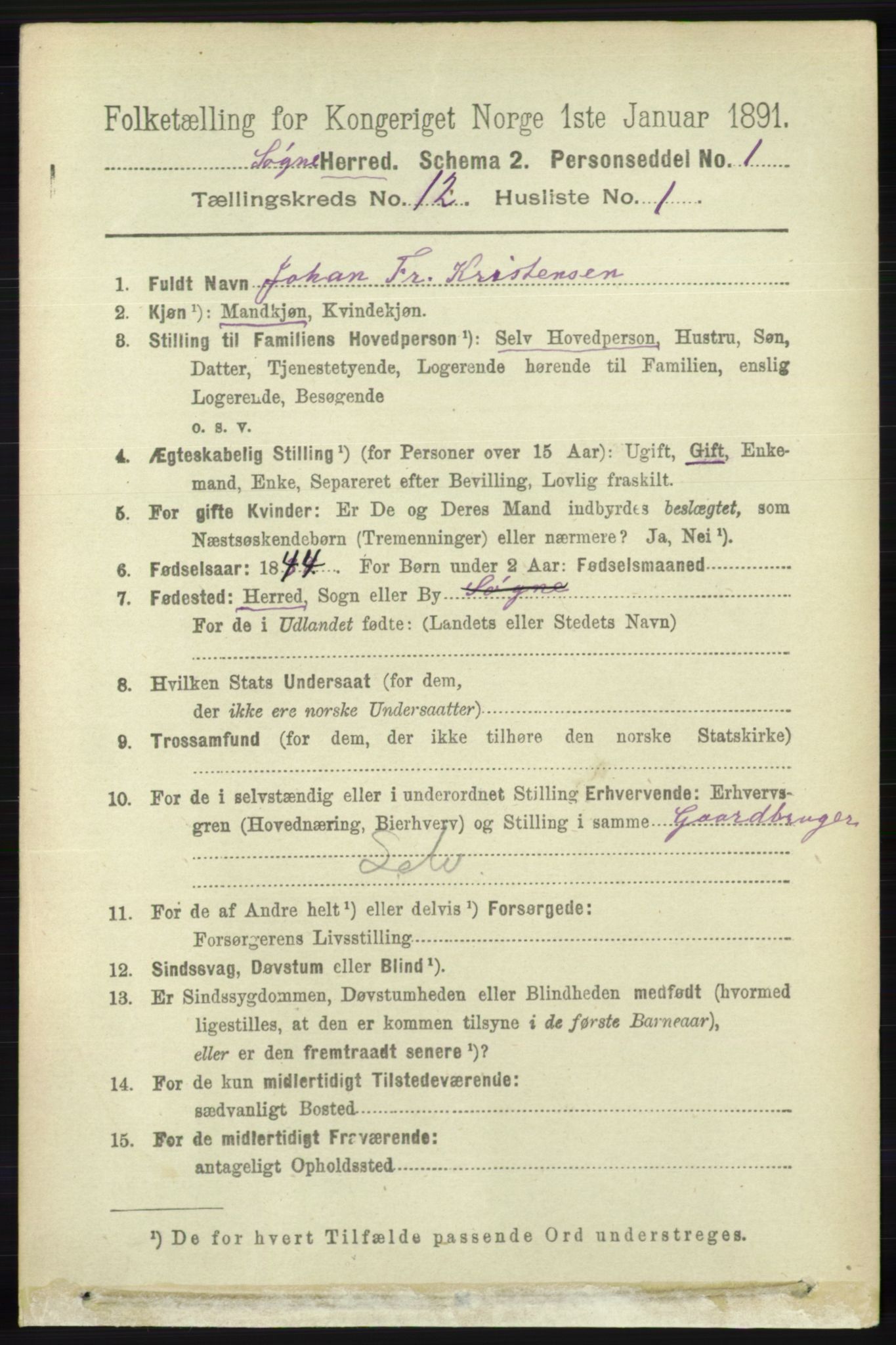 RA, 1891 census for 1018 Søgne, 1891, p. 3121