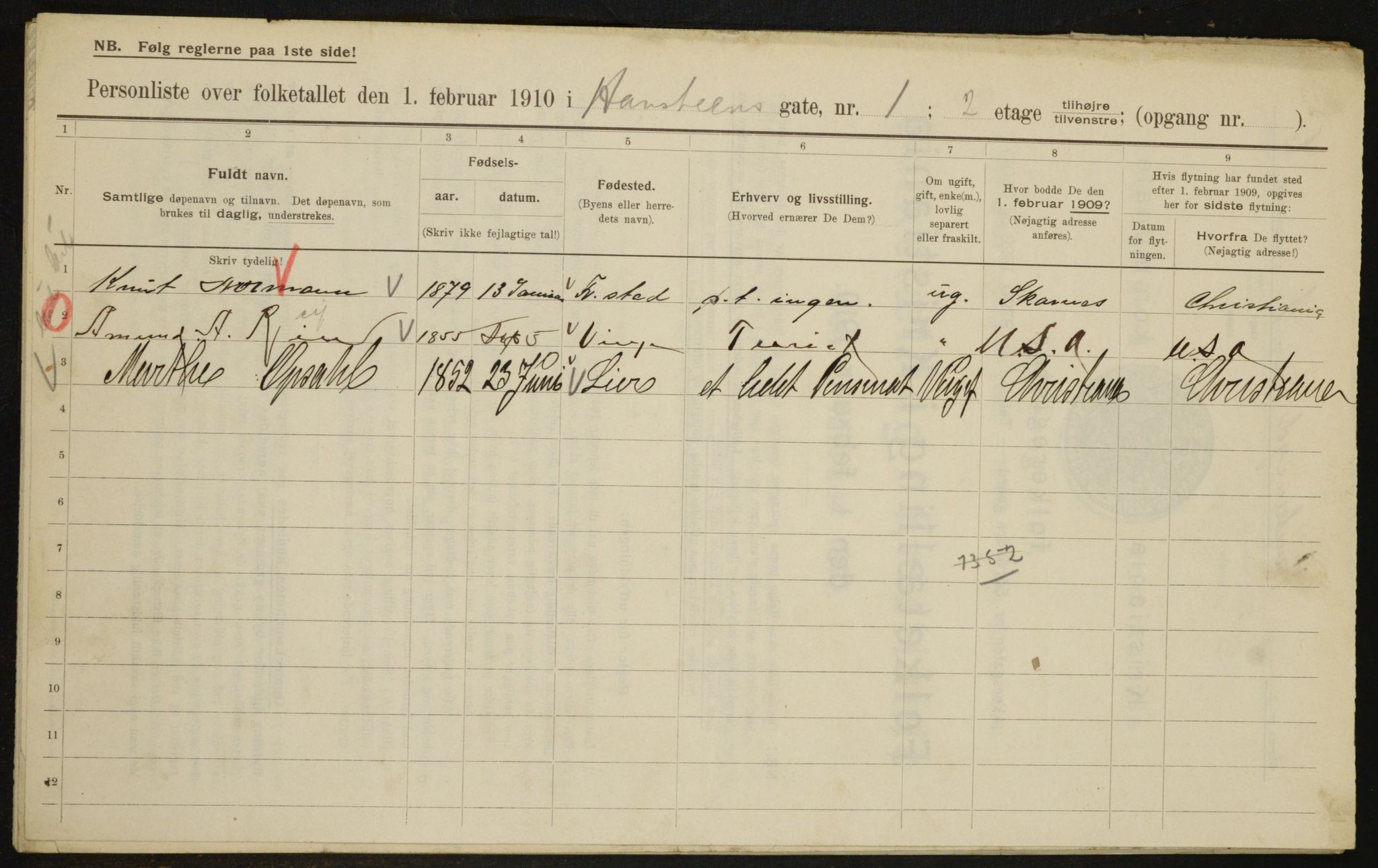 OBA, Municipal Census 1910 for Kristiania, 1910, p. 32589