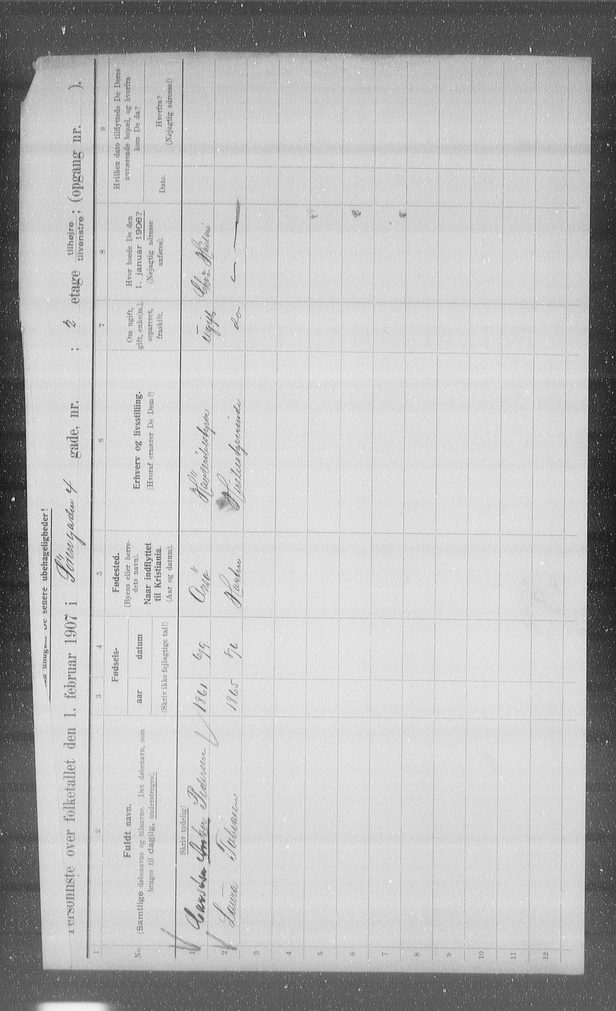 OBA, Municipal Census 1907 for Kristiania, 1907, p. 54134