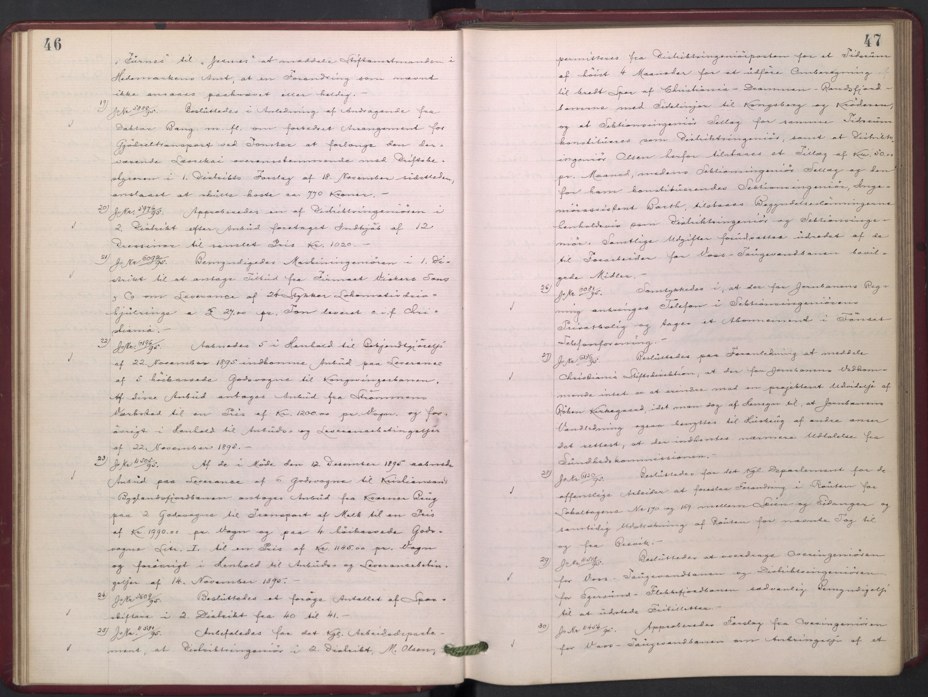 Norges statsbaner, Administrasjons- økonomi- og personalavdelingen, RA/S-3412/A/Aa/L0003: Forhandlingsprotokoll, 1895-1897, p. 46-47