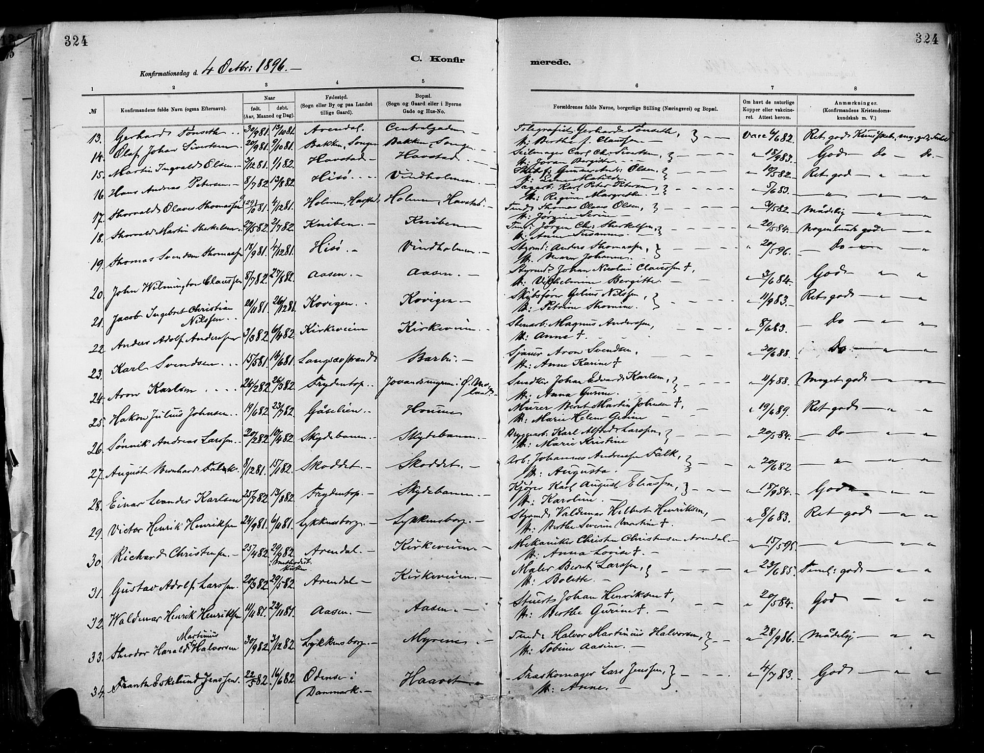 Barbu sokneprestkontor, AV/SAK-1111-0003/F/Fa/L0002: Parish register (official) no. A 2, 1883-1898, p. 324