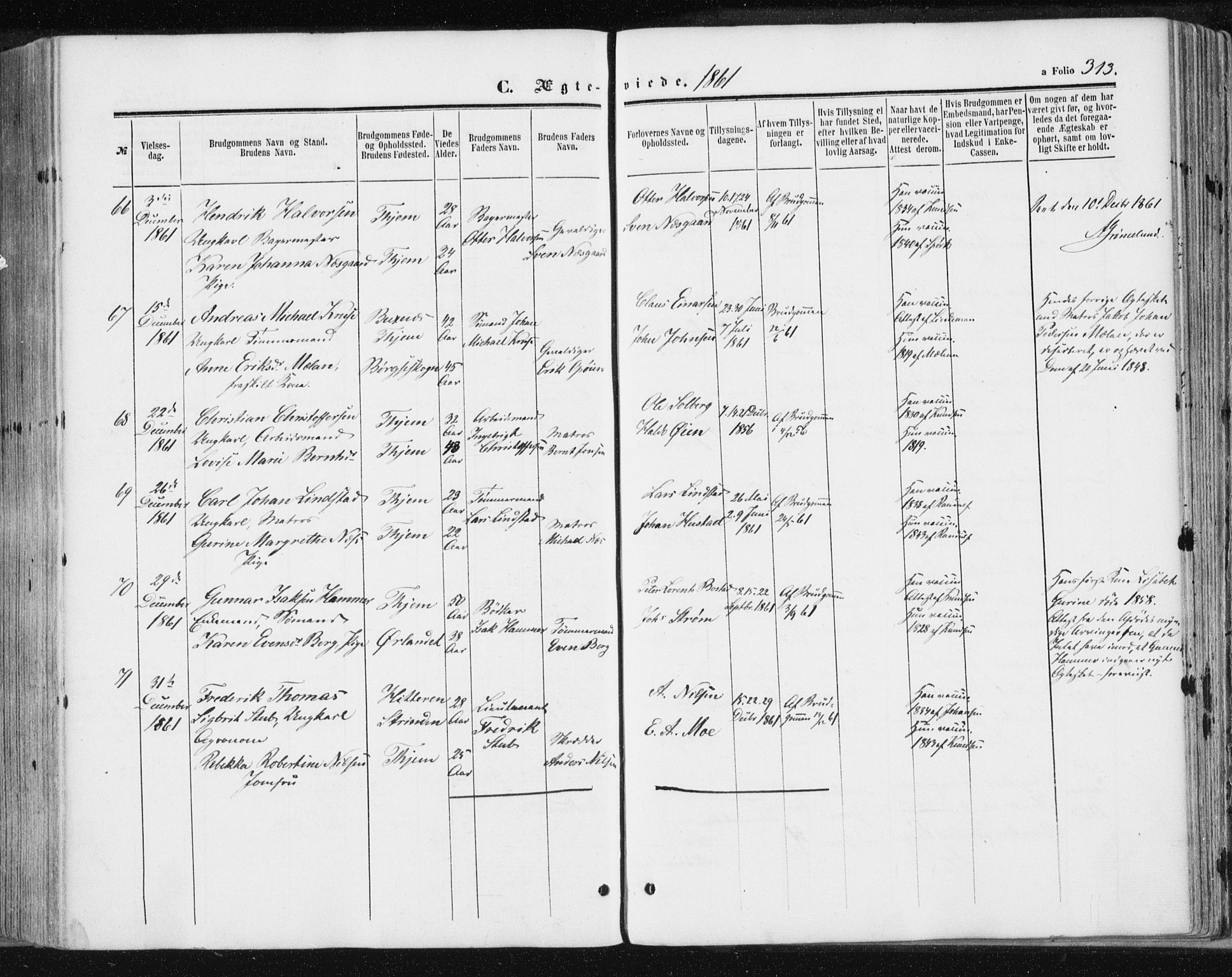 Ministerialprotokoller, klokkerbøker og fødselsregistre - Sør-Trøndelag, SAT/A-1456/602/L0115: Parish register (official) no. 602A13, 1860-1872, p. 313