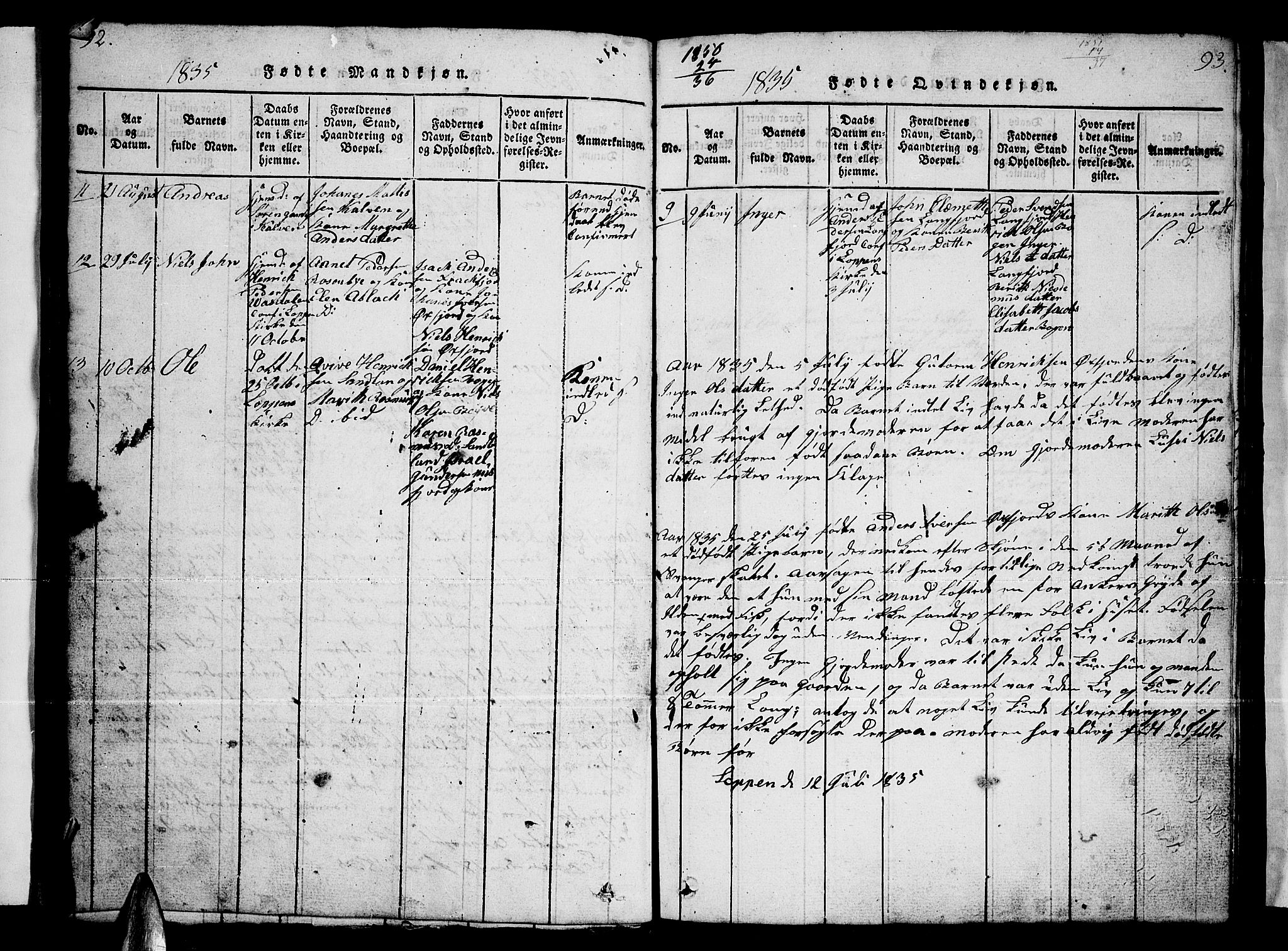 Loppa sokneprestkontor, AV/SATØ-S-1339/H/Hb/L0001klokker: Parish register (copy) no. 1, 1820-1849, p. 92-93