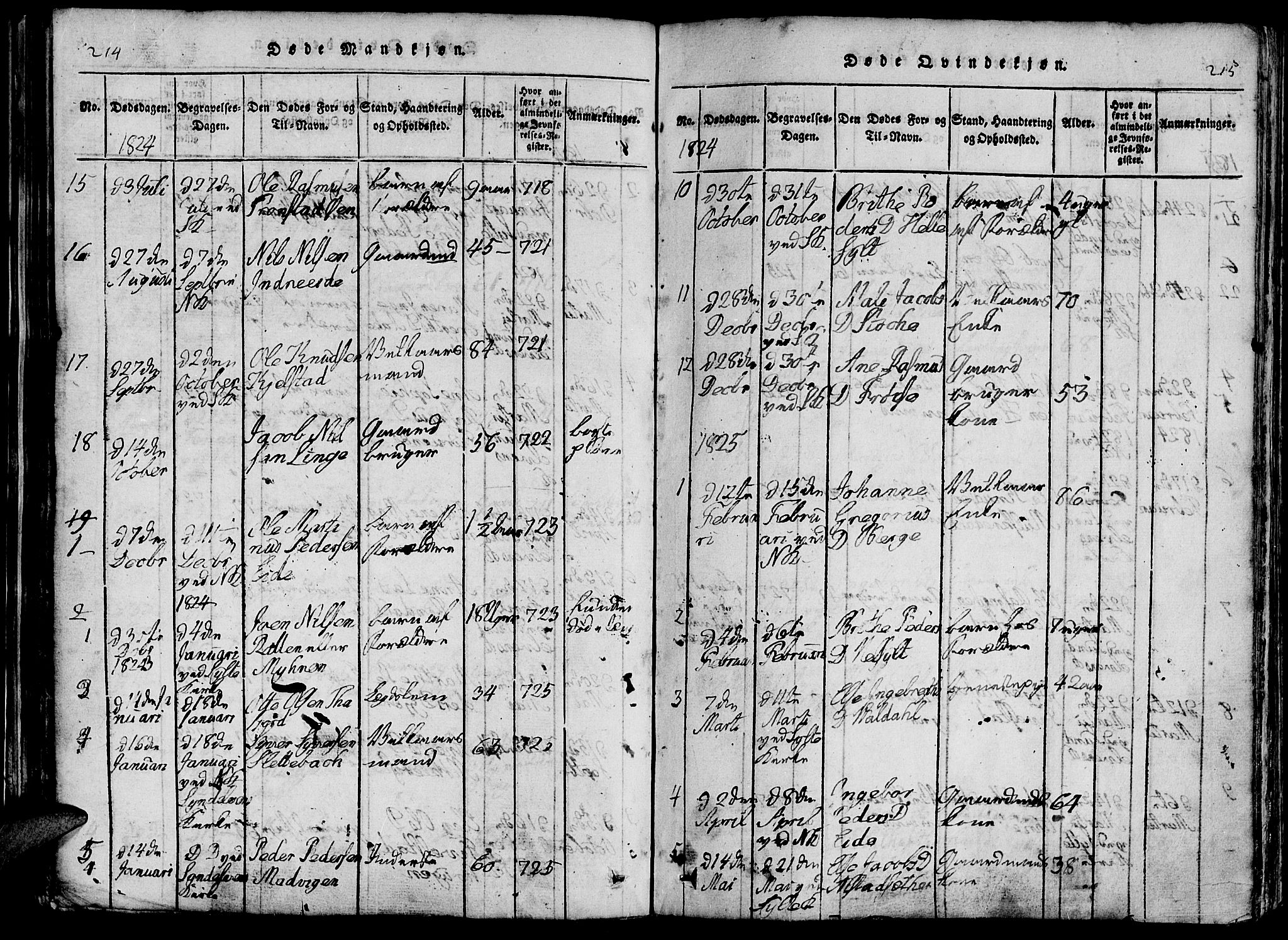 Ministerialprotokoller, klokkerbøker og fødselsregistre - Møre og Romsdal, SAT/A-1454/519/L0260: Parish register (copy) no. 519C01, 1817-1829, p. 214-215