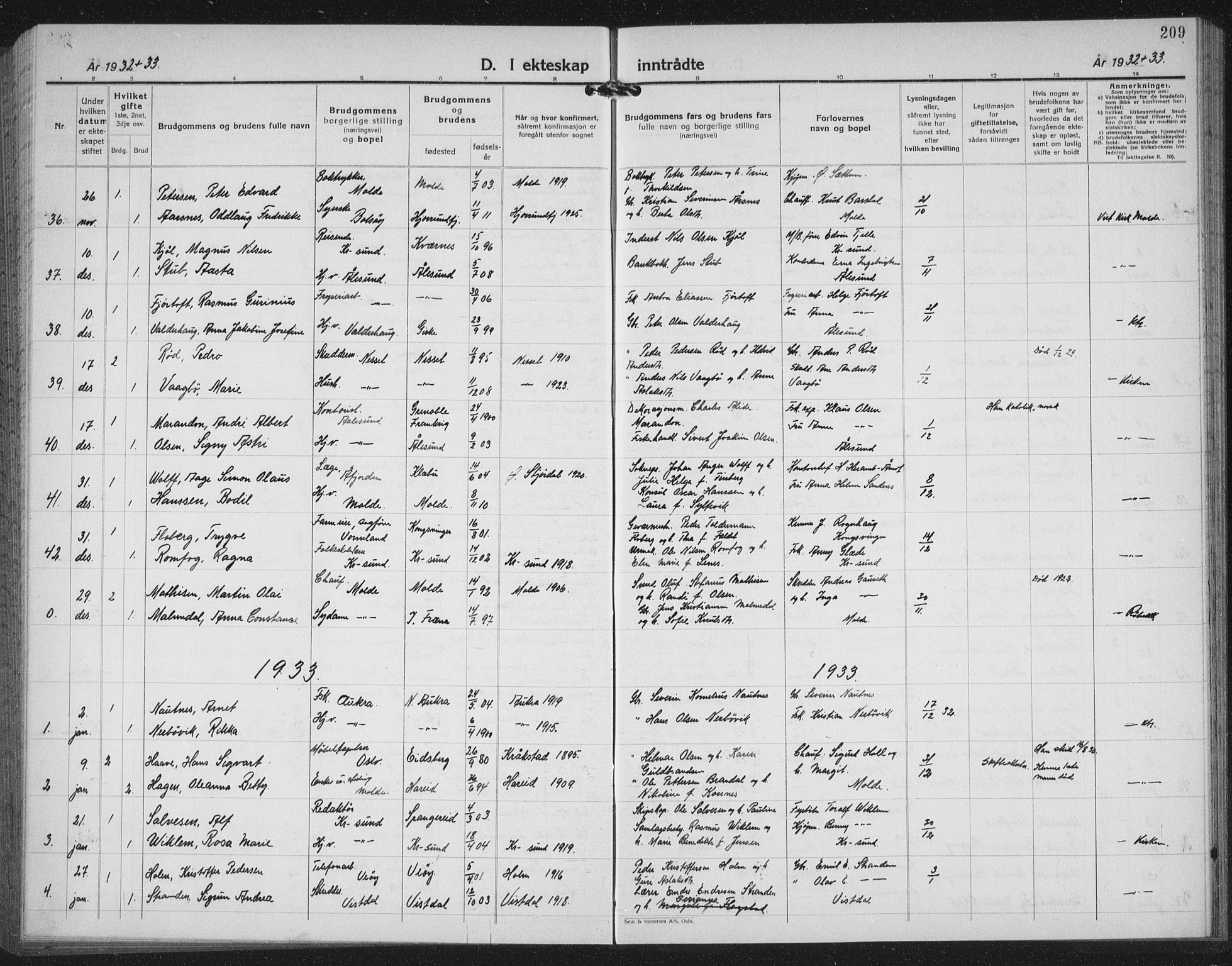 Ministerialprotokoller, klokkerbøker og fødselsregistre - Møre og Romsdal, AV/SAT-A-1454/558/L0704: Parish register (copy) no. 558C05, 1921-1942, p. 209