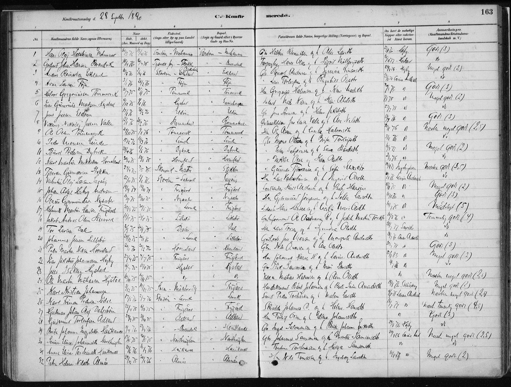 Stord sokneprestembete, SAB/A-78201/H/Haa: Parish register (official) no. B 2, 1878-1913, p. 163