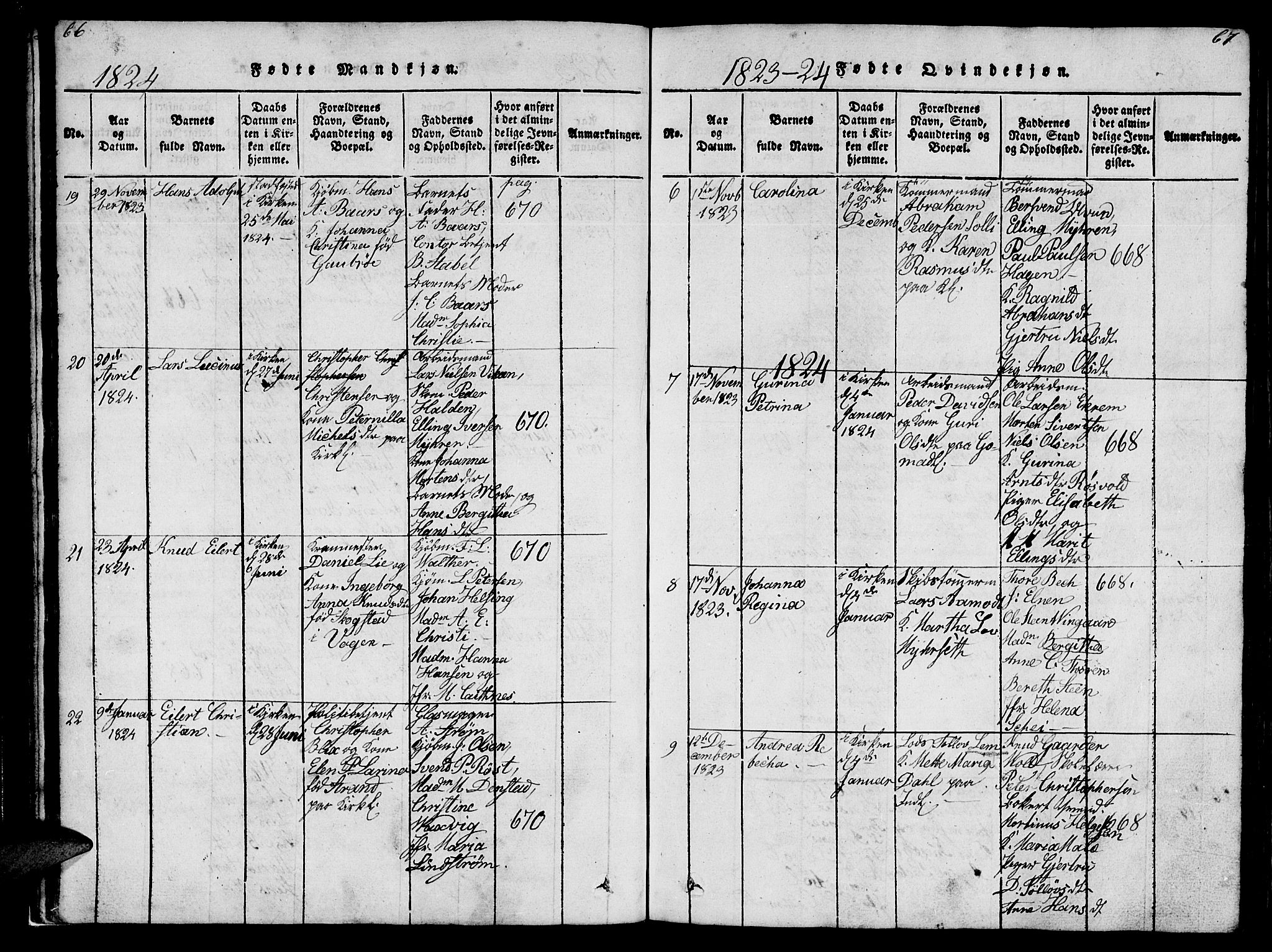 Ministerialprotokoller, klokkerbøker og fødselsregistre - Møre og Romsdal, AV/SAT-A-1454/572/L0856: Parish register (copy) no. 572C01, 1819-1832, p. 66-67