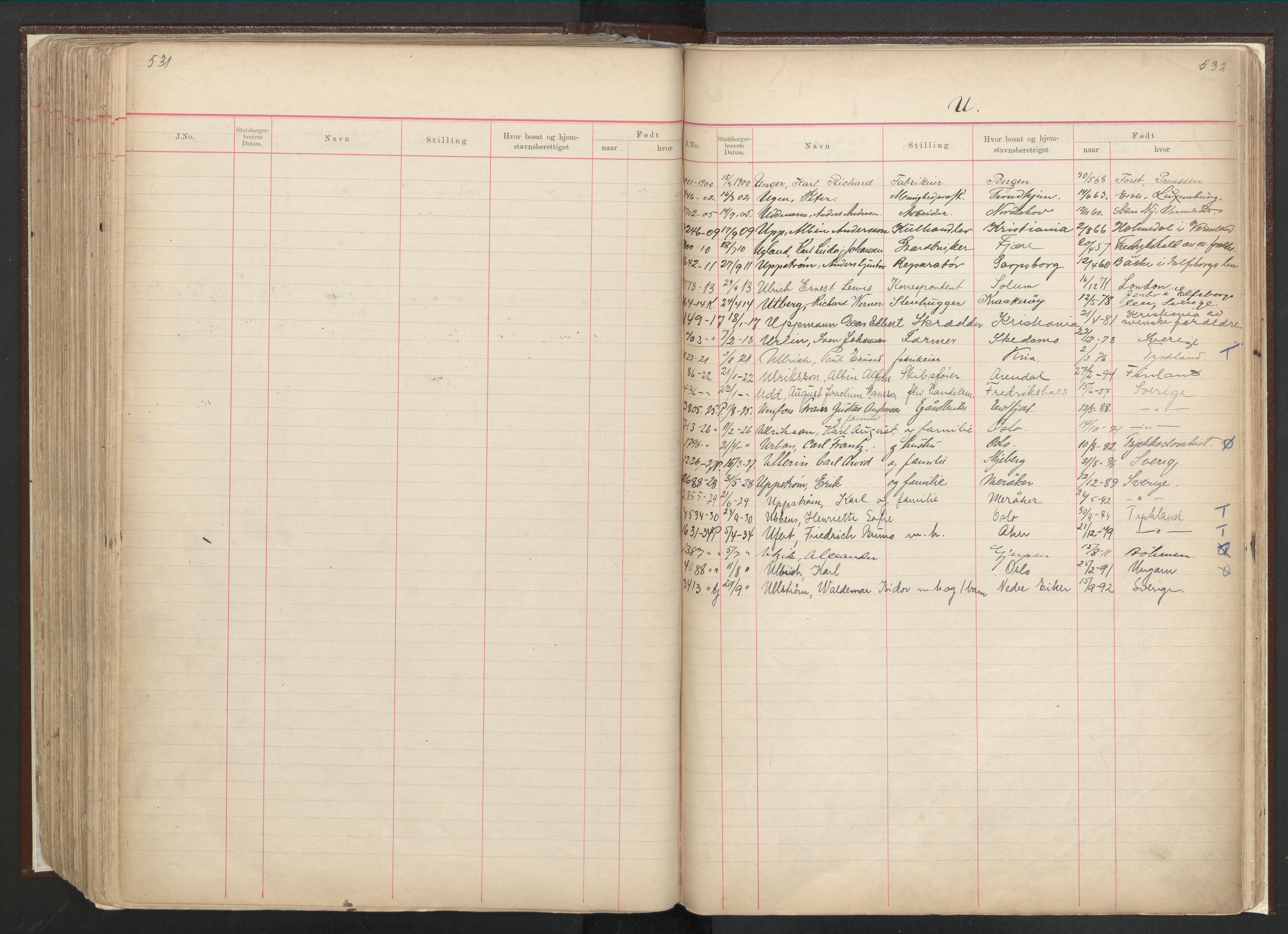 Justisdepartementet, 3. politikontor P3, AV/RA-S-1051/C/Cc/L0001: Journal over statsborgersaker, 1891-1946, p. 531-532