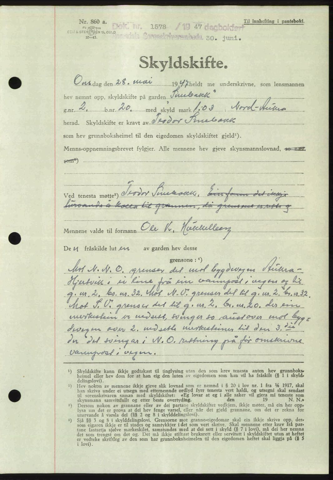 Romsdal sorenskriveri, AV/SAT-A-4149/1/2/2C: Mortgage book no. A23, 1947-1947, Diary no: : 1578/1947