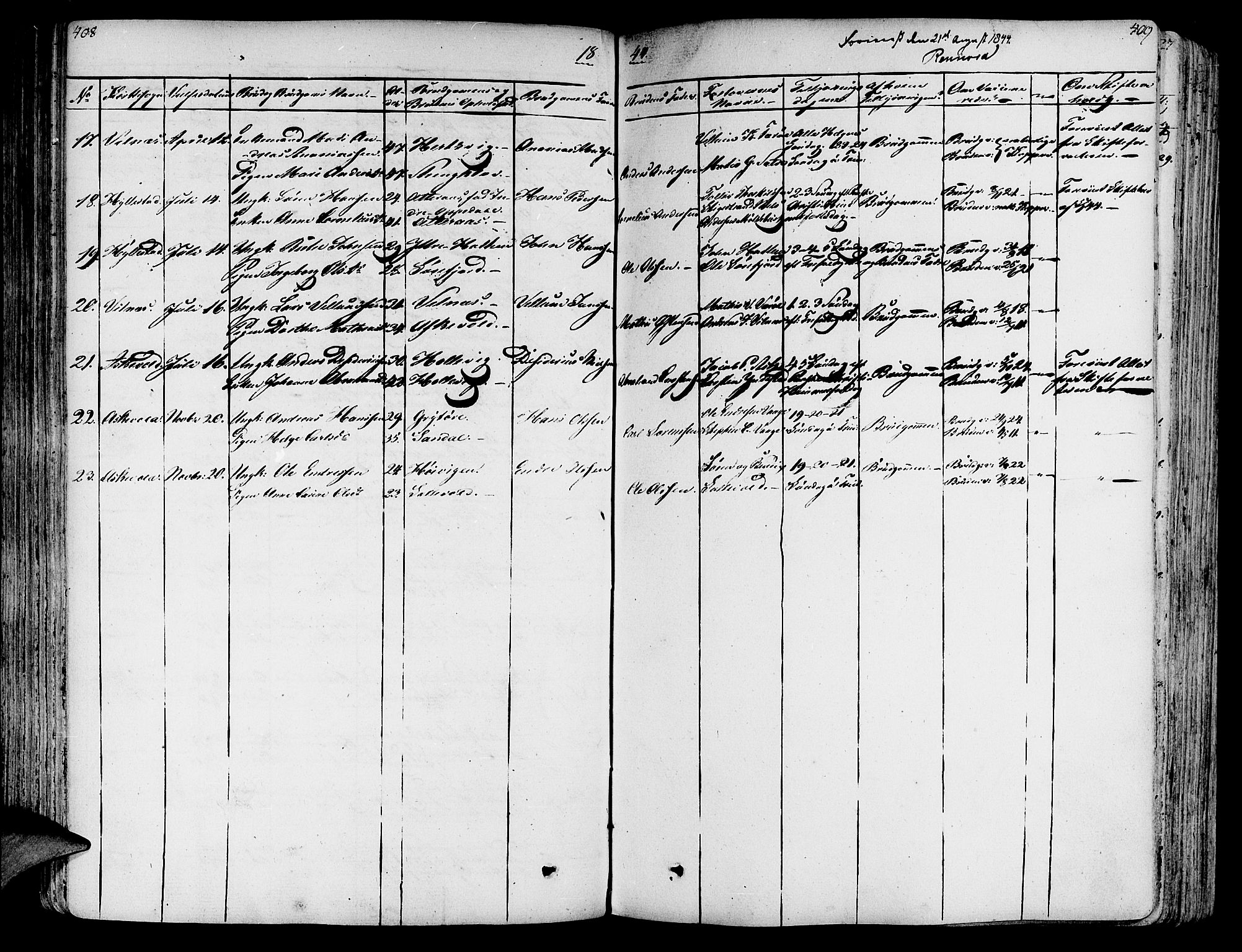 Askvoll sokneprestembete, SAB/A-79501/H/Haa/Haaa/L0010: Parish register (official) no. A 10, 1821-1844, p. 408-409