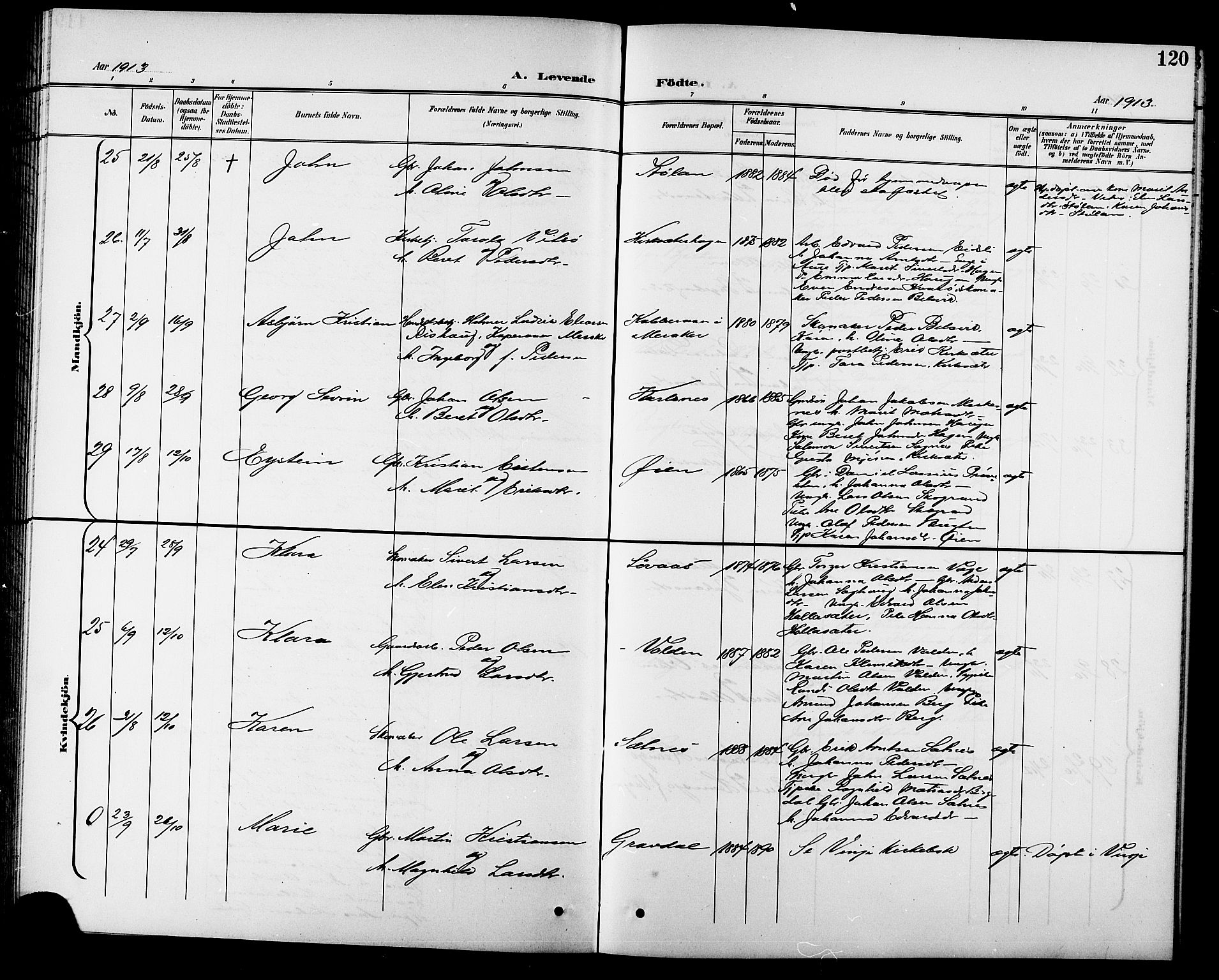 Ministerialprotokoller, klokkerbøker og fødselsregistre - Sør-Trøndelag, AV/SAT-A-1456/630/L0505: Parish register (copy) no. 630C03, 1899-1914, p. 120