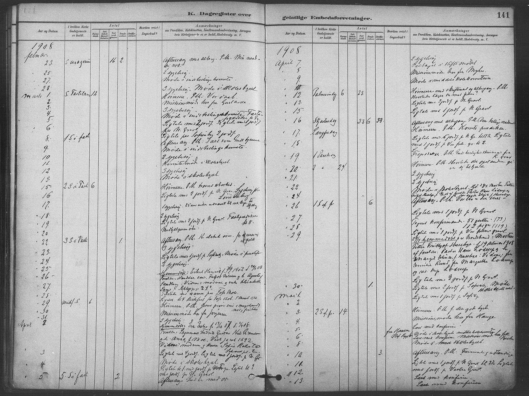 Paulus prestekontor Kirkebøker, AV/SAO-A-10871/I/Ib/L0001: Diary records no. II 1, 1882-1910, p. 141