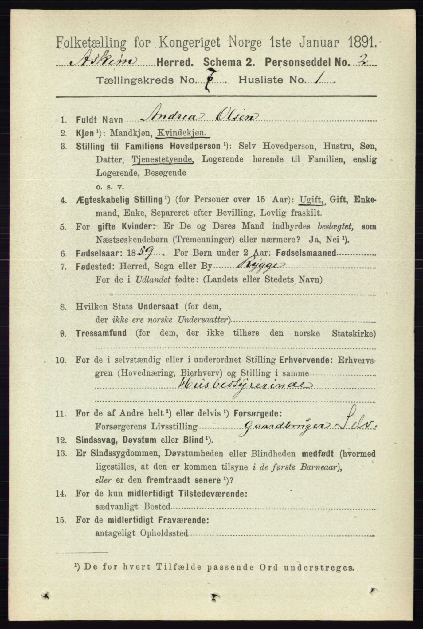 RA, 1891 census for 0124 Askim, 1891, p. 1015