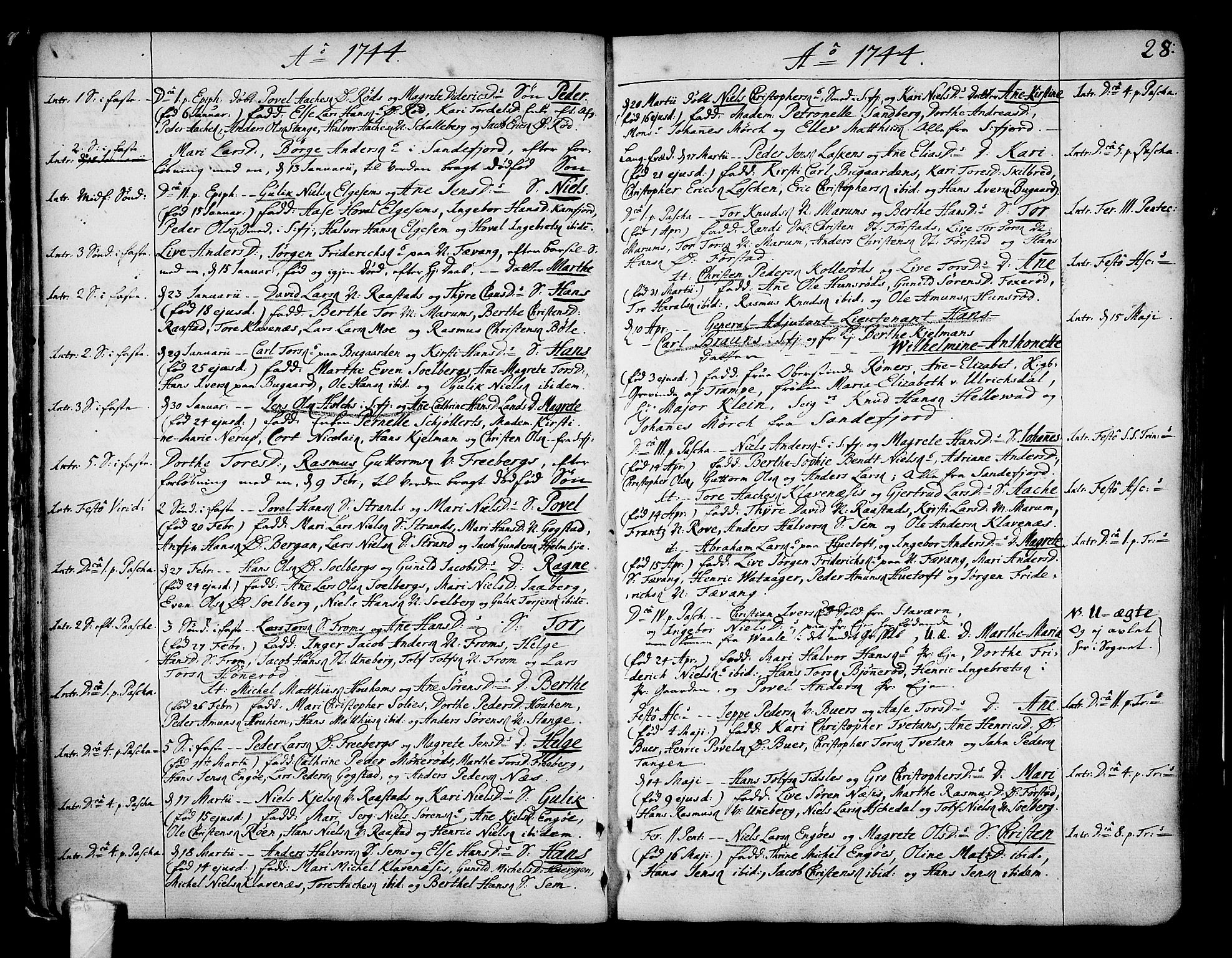 Sandar kirkebøker, AV/SAKO-A-243/F/Fa/L0002: Parish register (official) no. 2, 1733-1788, p. 28