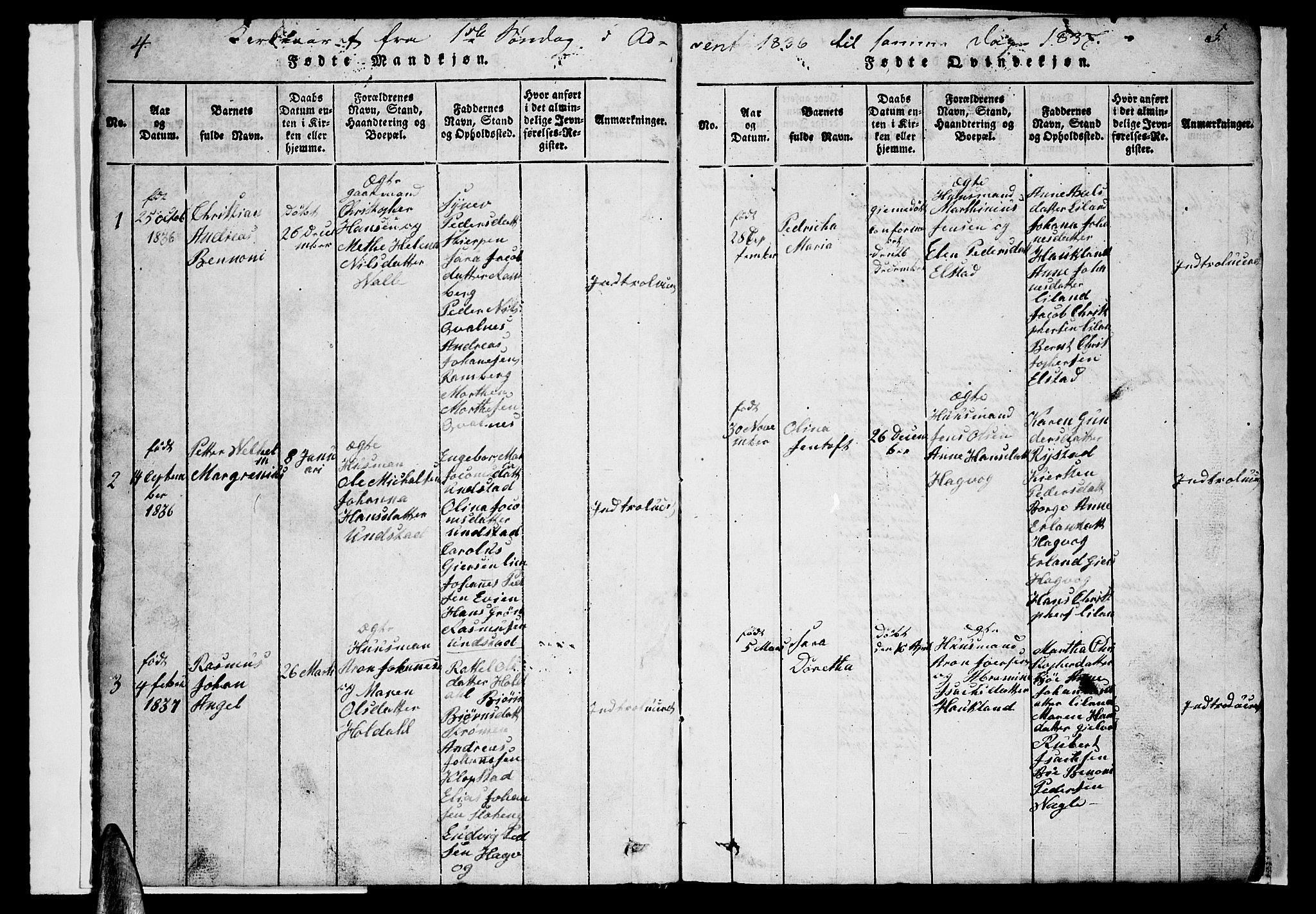 Ministerialprotokoller, klokkerbøker og fødselsregistre - Nordland, AV/SAT-A-1459/880/L1139: Parish register (copy) no. 880C01, 1836-1857, p. 4-5