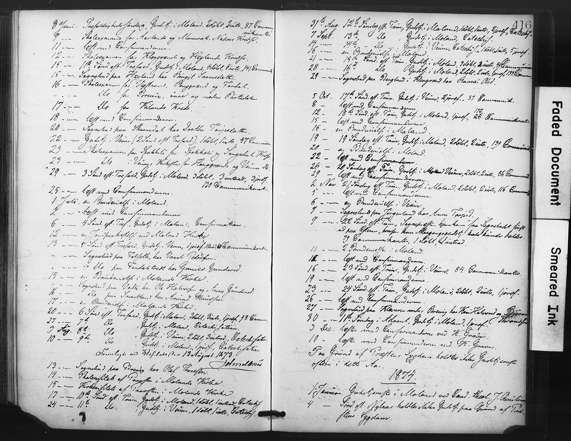 Fyresdal kirkebøker, AV/SAKO-A-263/F/Fa/L0006: Parish register (official) no. I 6, 1872-1886, p. 416